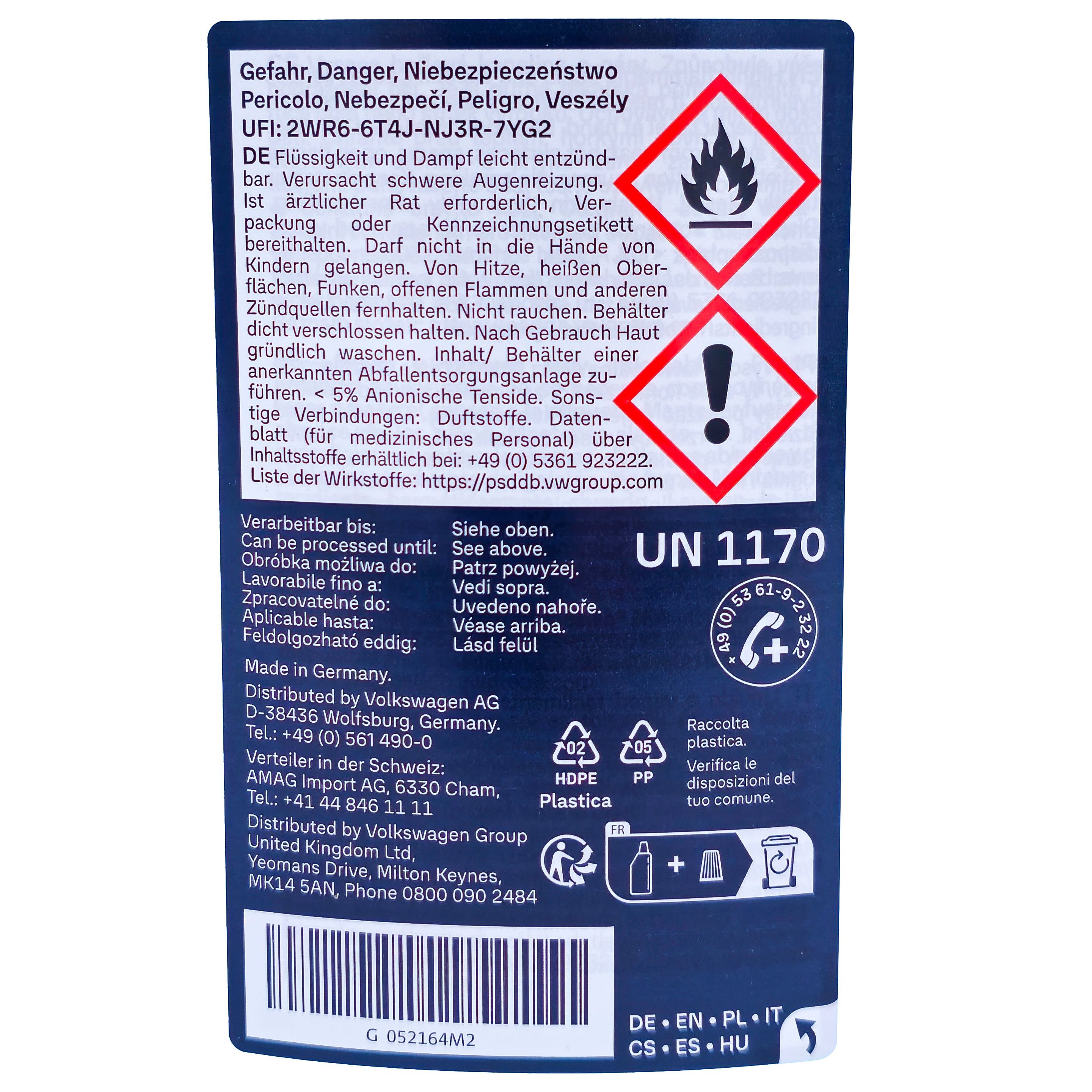 Volkswagen Scheibenfrostschutz Scheibenklar Konzentrat G 052164M2 VW, 1l, Frostschutz bis -70 °C, KFZ Scheibenreiniger, Frostschutzmittel