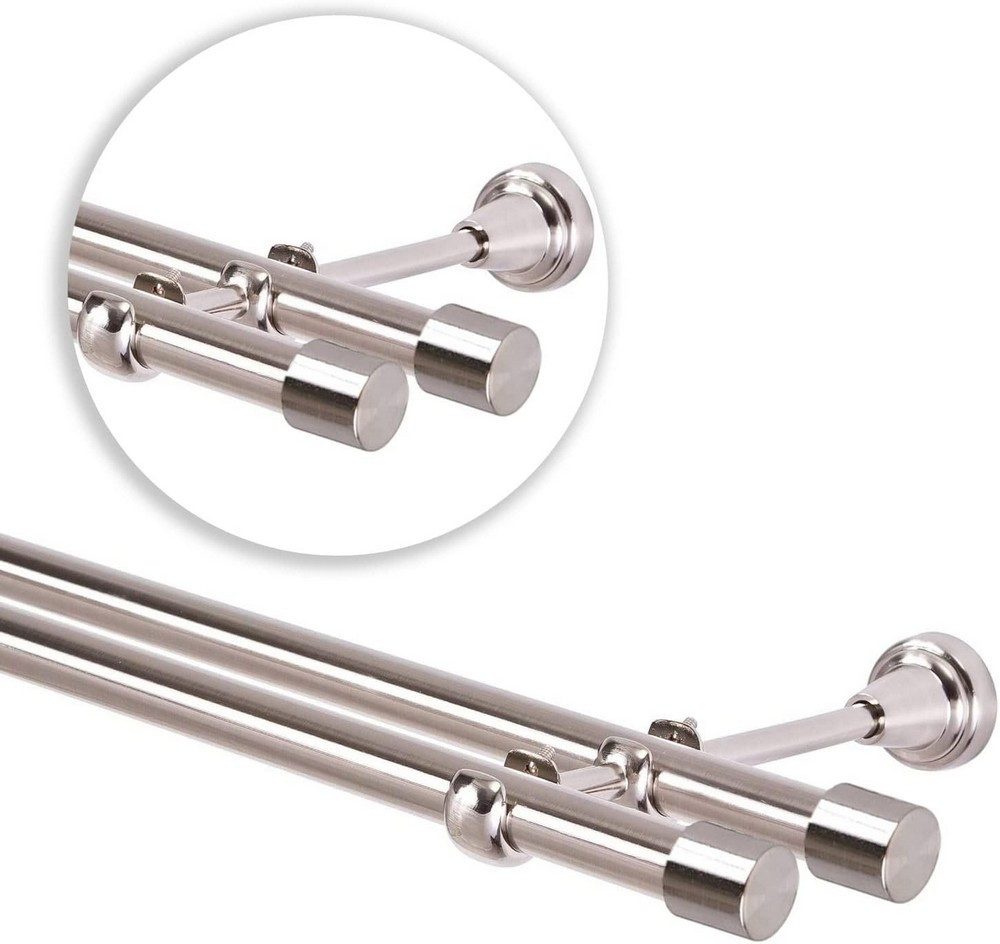 MDEKOR Gardinenstange Vorhangstange 19mm, 2-läufig, 2-läufig Wandmontage, 120 cm Edelstahl – Bild 2 von 5