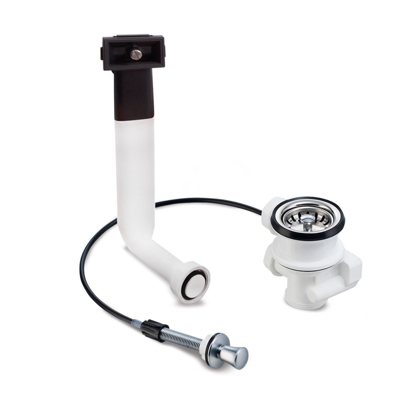 AQUADE Siebventil Siebkorbventil 70mmØ, Excentergarnitur mit Zugbetätigung und Überlauf für Spüle