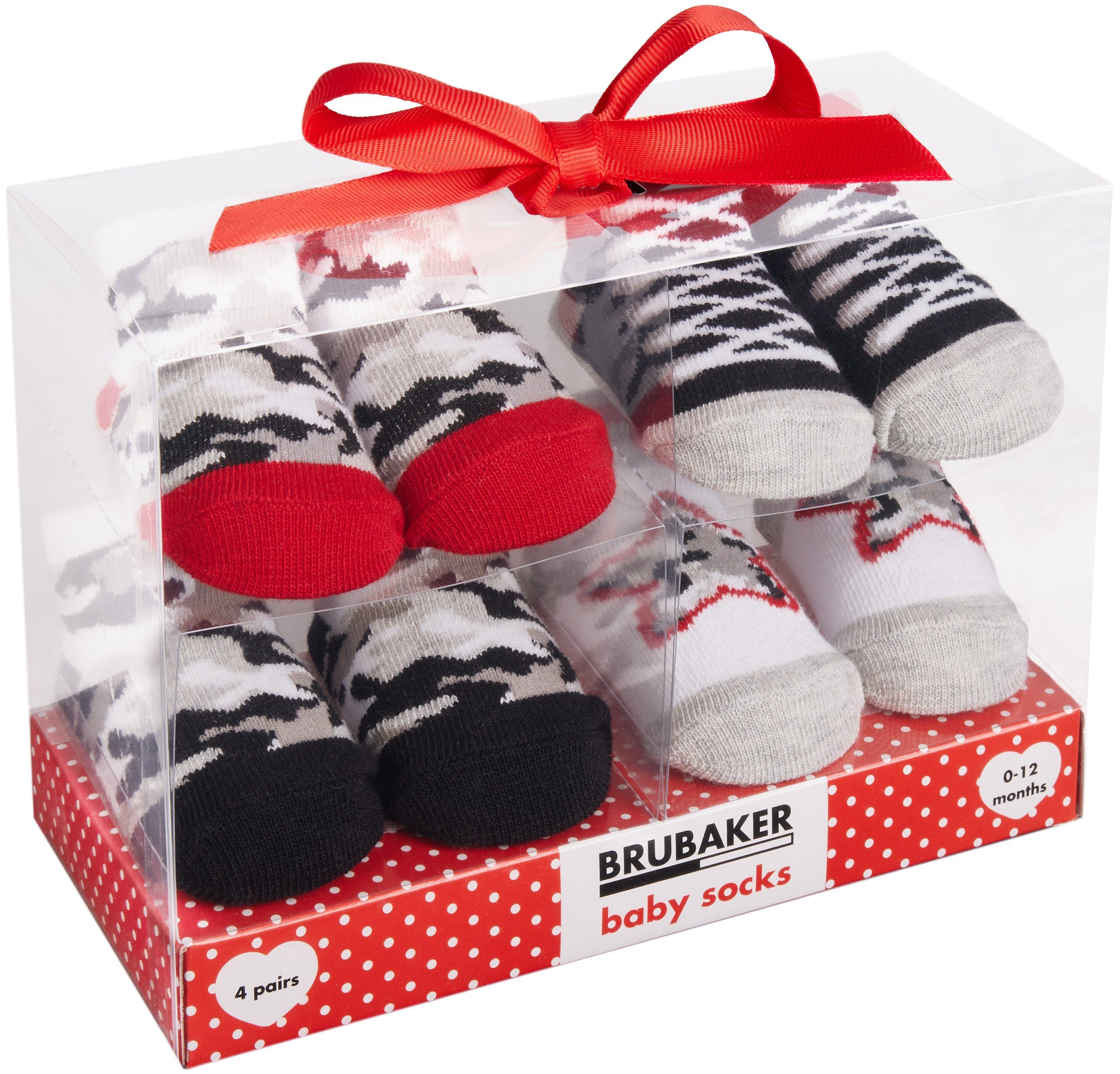 BRUBAKER Socken Babysocken für Jungen und Mädchen 0-12 Monate (4-Paar, Baumwollsocken im Camouflage-Design) Baby Geschenkset für Neugeborene in Geschenkverpackung mit Schleife