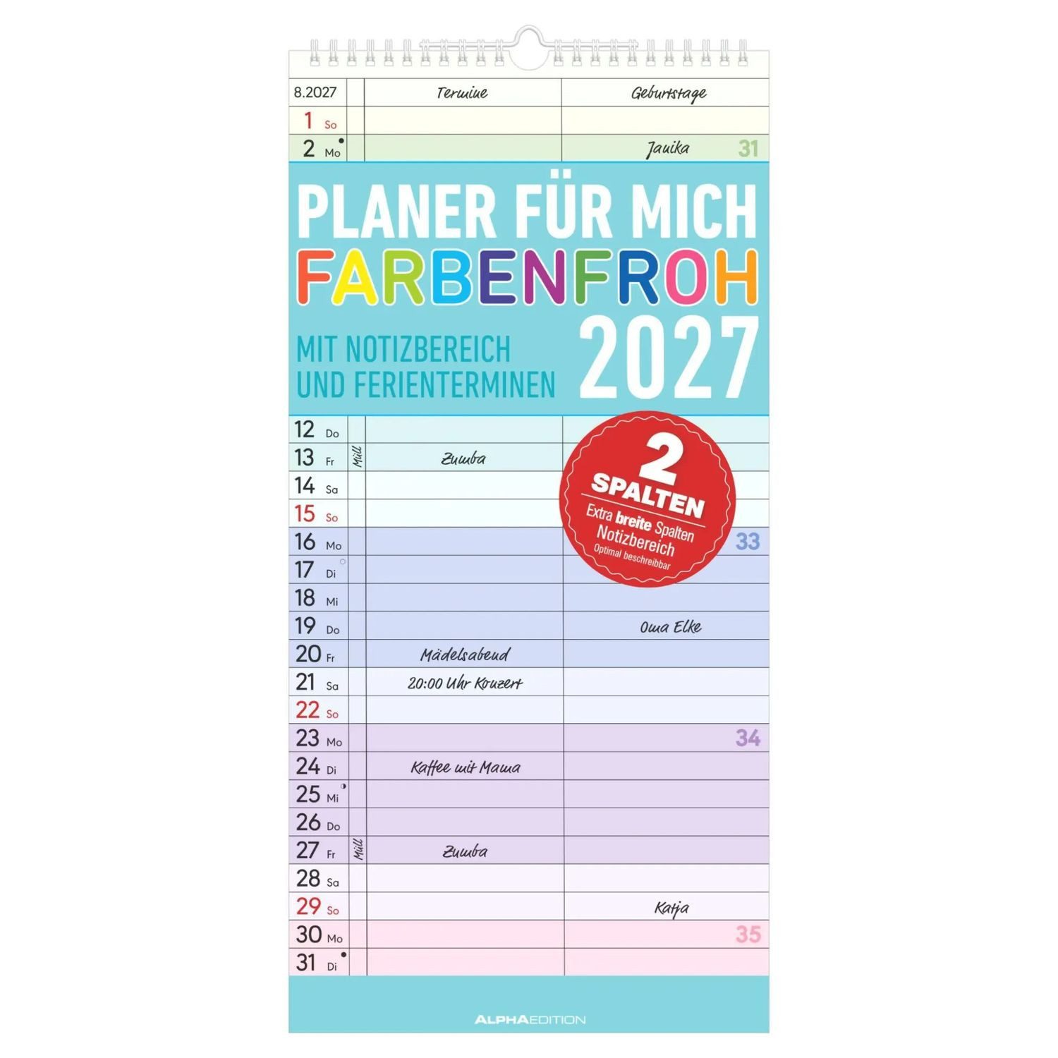 NEUMANN Wandkalender Planer für mich Farbenfroh 2027