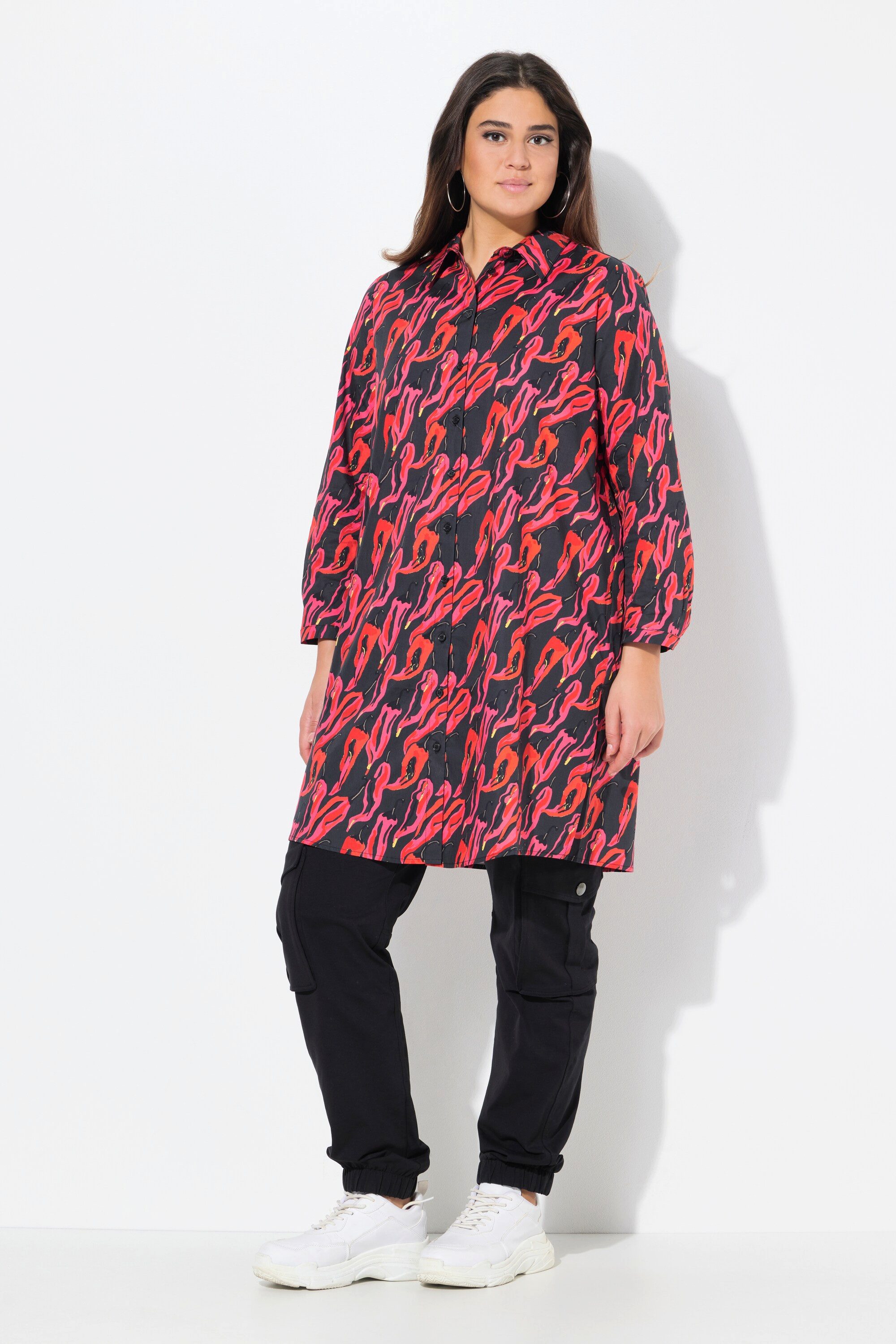 Hemdbluse Longbluse Peperoni Hemdkragen Langarm