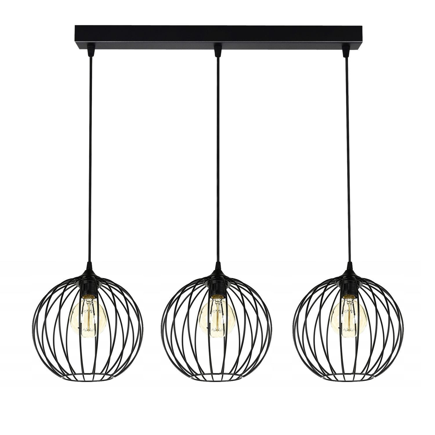 Licht-Erlebnisse Pendelleuchte NUTEA, ohne Leuchtmittel, Metall E27 H: max. 90 cm Schwarz 3-flammig Kugel Schirm