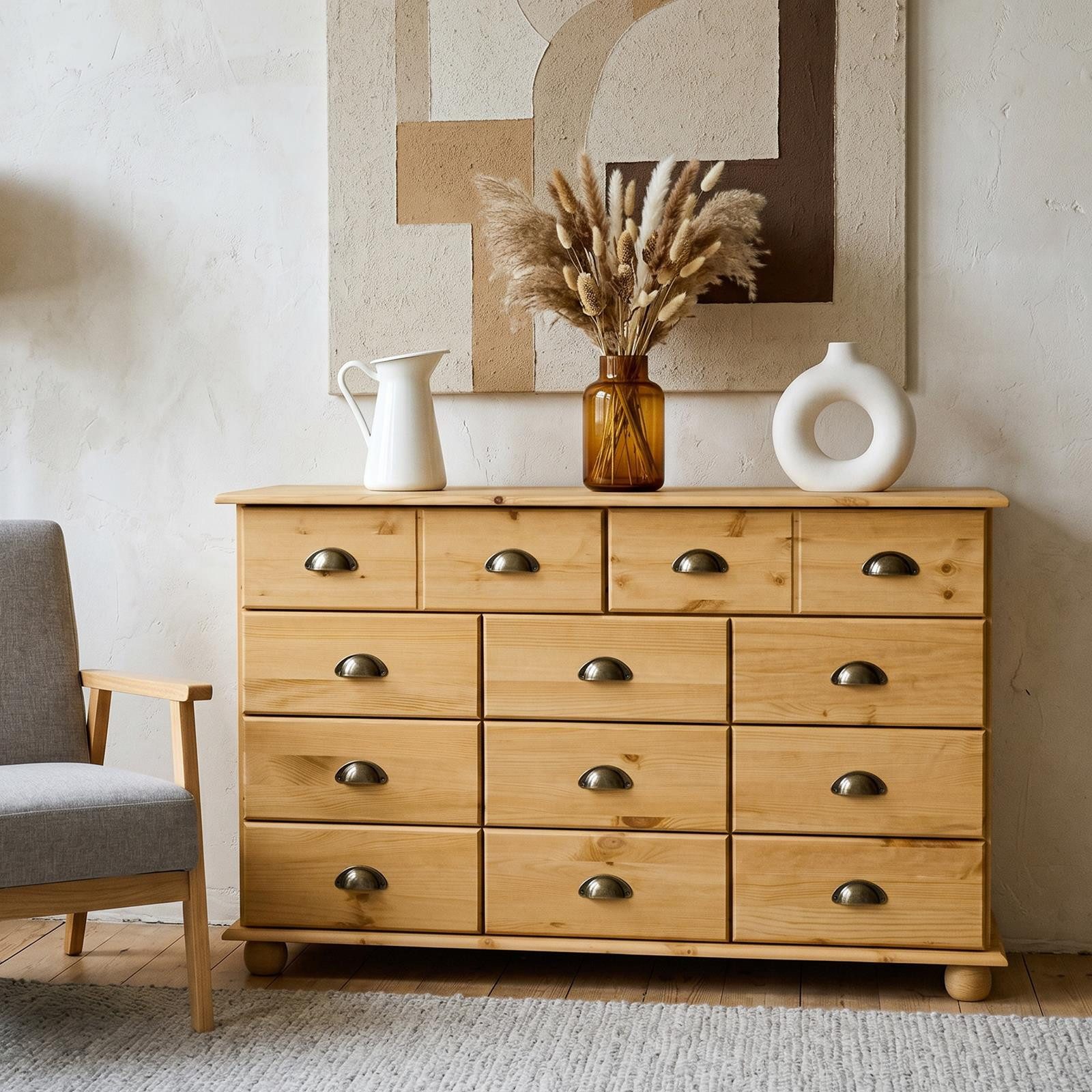 IDIMEX Apothekerschrank COLMAR Schubladenkommode mit Muschelgriff, Sideboard Massivholz gebeizt