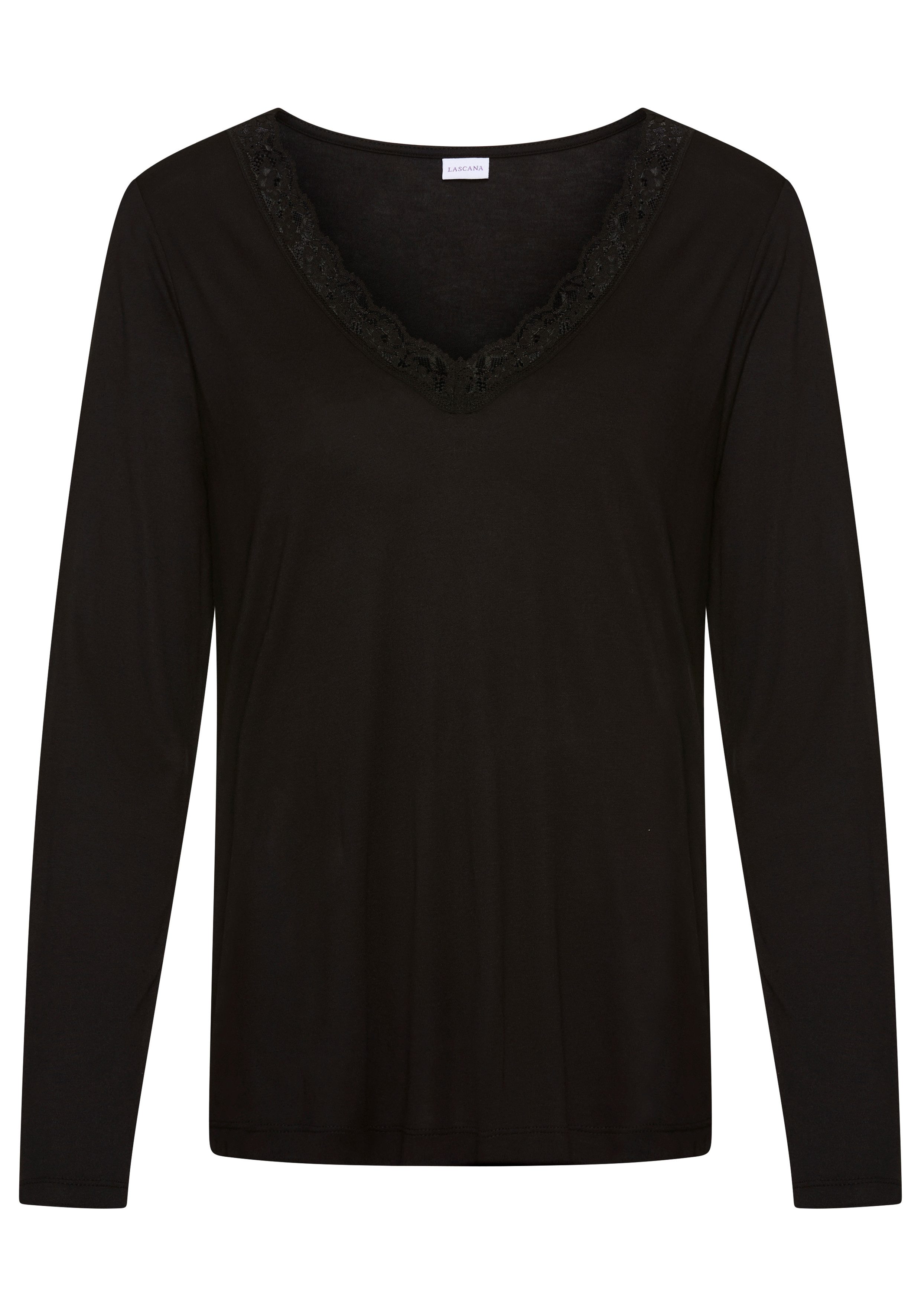LASCANA Pyjamaoberteil mit Spitzenbesatz am tiefen V-Ausschnitt