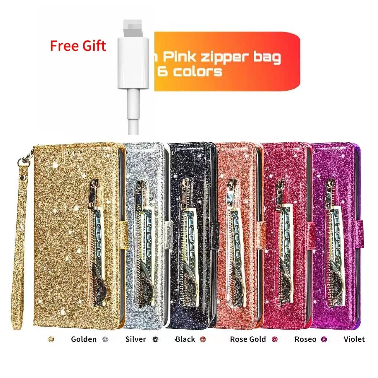 trends for living Handyhülle Glitzer Hülle Tasche für iPhone 16 Pro Max Plus Klapp Case Cover Etuis