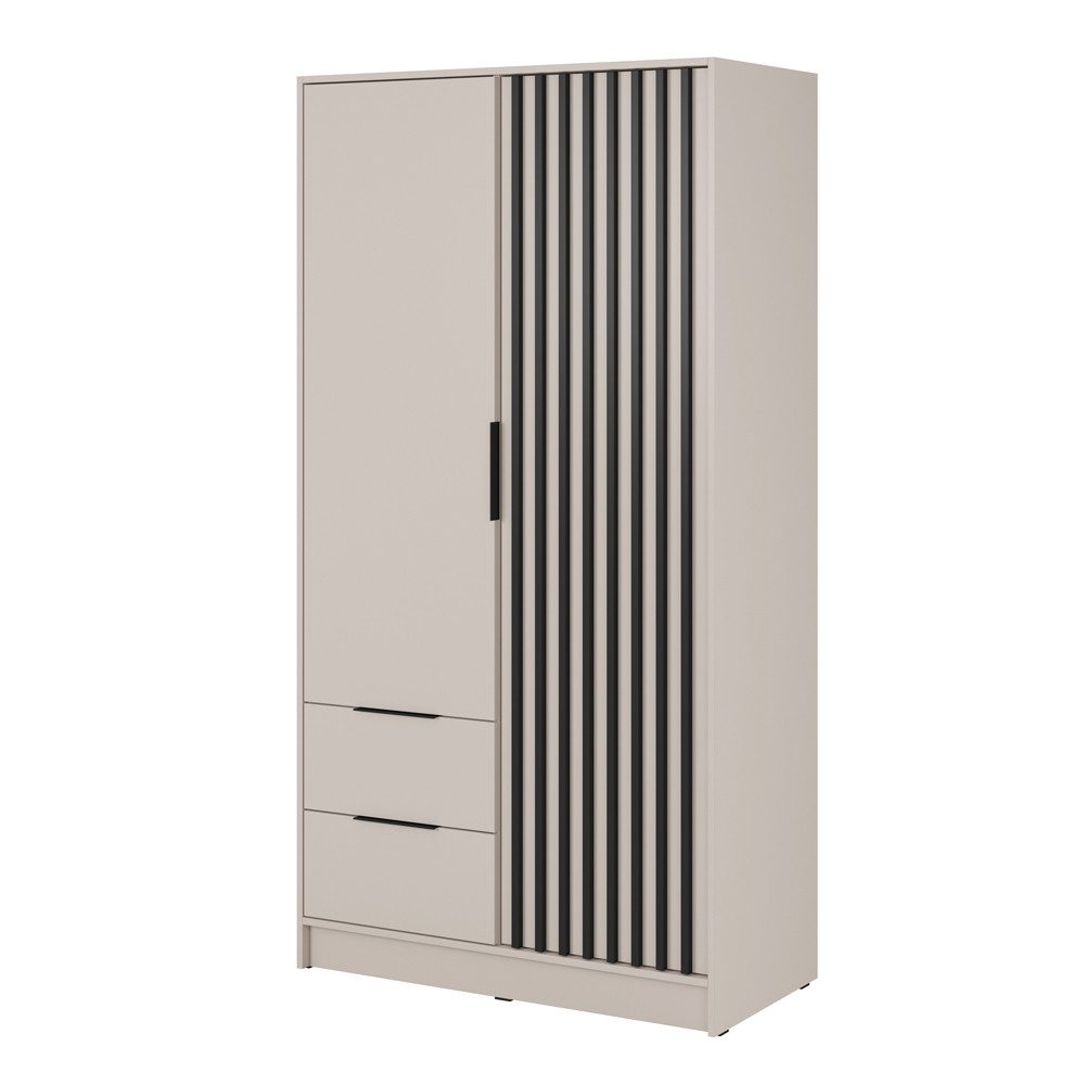 Lomadox Kleiderschrank NAMUR-160 in Kaschmir, 105 cm breit, mit schwarzen Lamellen, 2-türig
