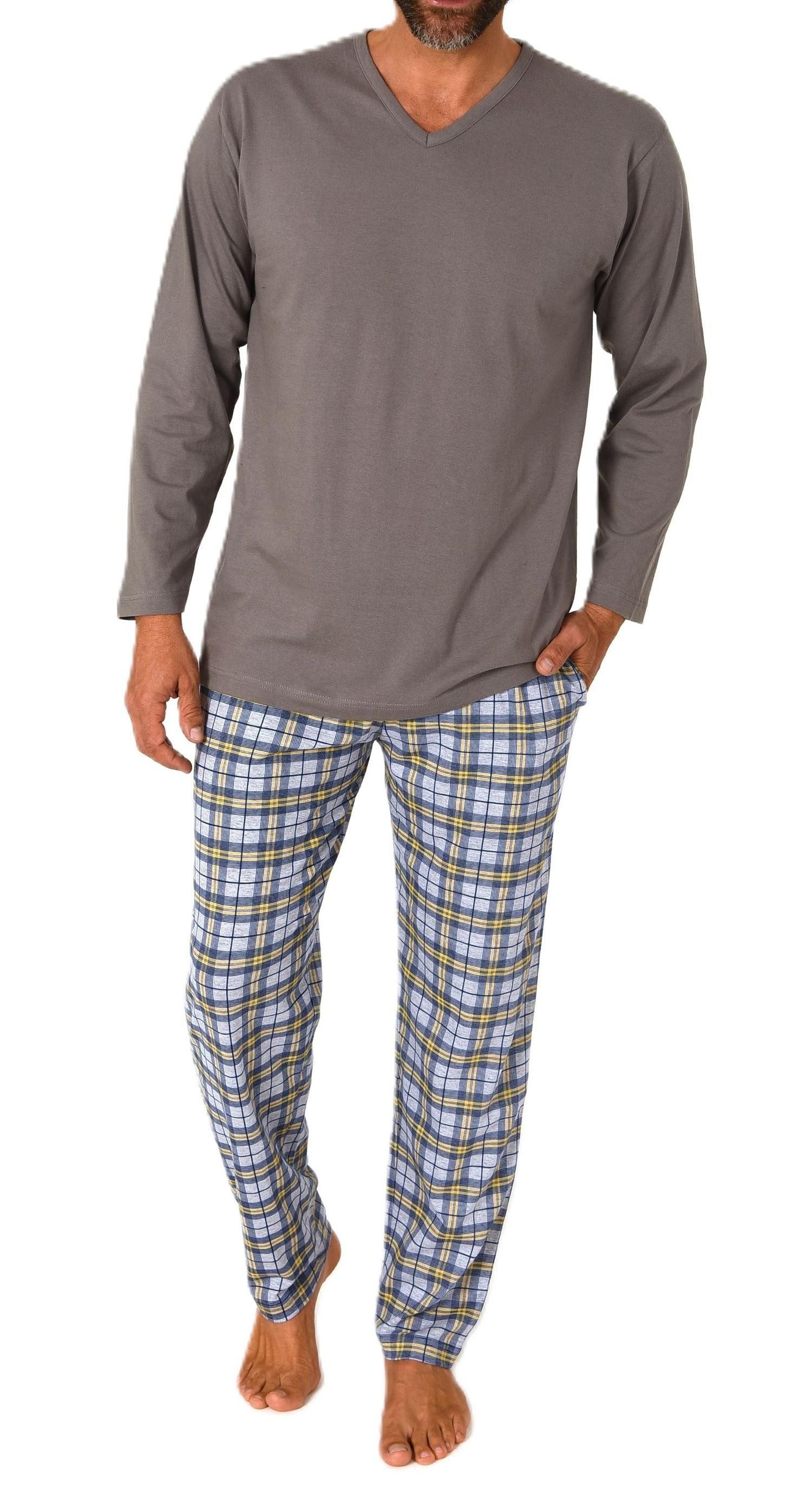Pyjama Normann Herren Schlafanzug lang mit Karo Hose - auch in Übergröße