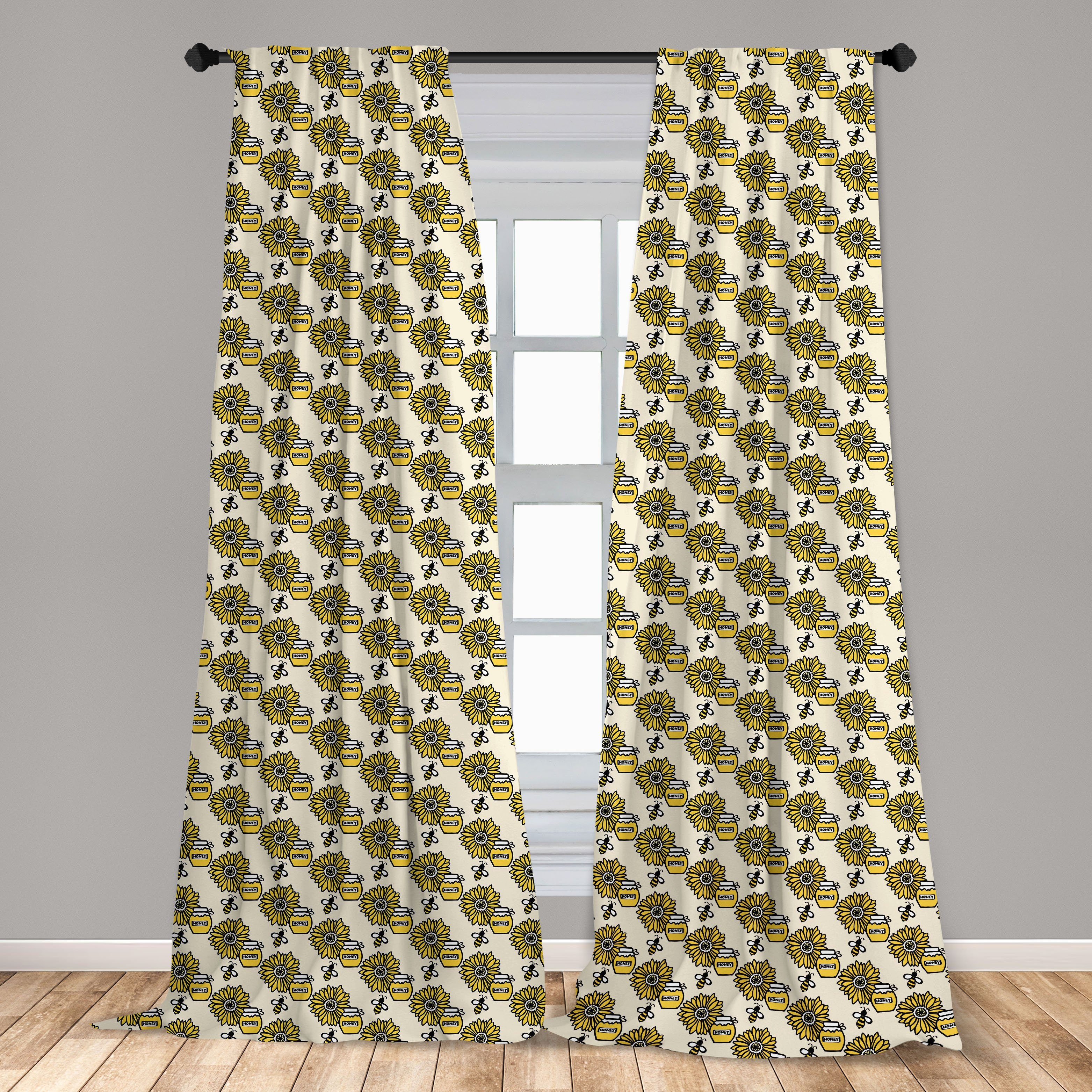 Gardine Vorhang Microfaser, Schlafzimmer Sonnenblumen für Bienenkönigin Wohnzimmer und Honig-Gläser Abakuhaus, Dekor
