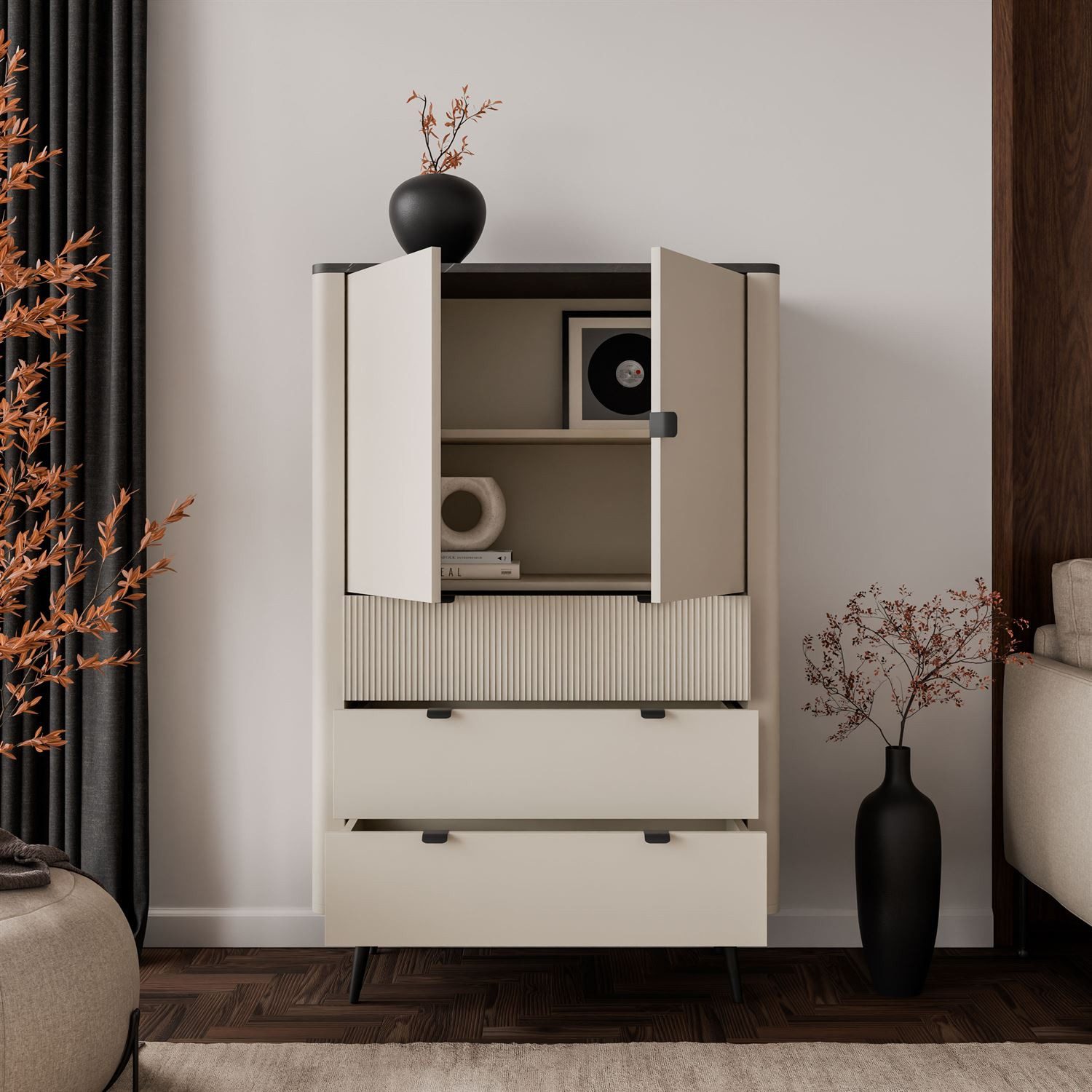 Lookway Kommode mit Schubladen AUTUMN 2D3S mit geriffeltem Front