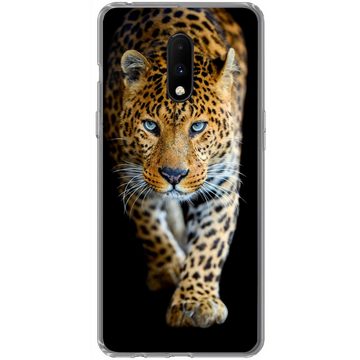 MuchoWow Handyhülle Leopard - Tiere - Porträt - Wildtiere - Schwarz, Phone Case, Handyhülle OnePlus 7, Silikon, Schutzhülle