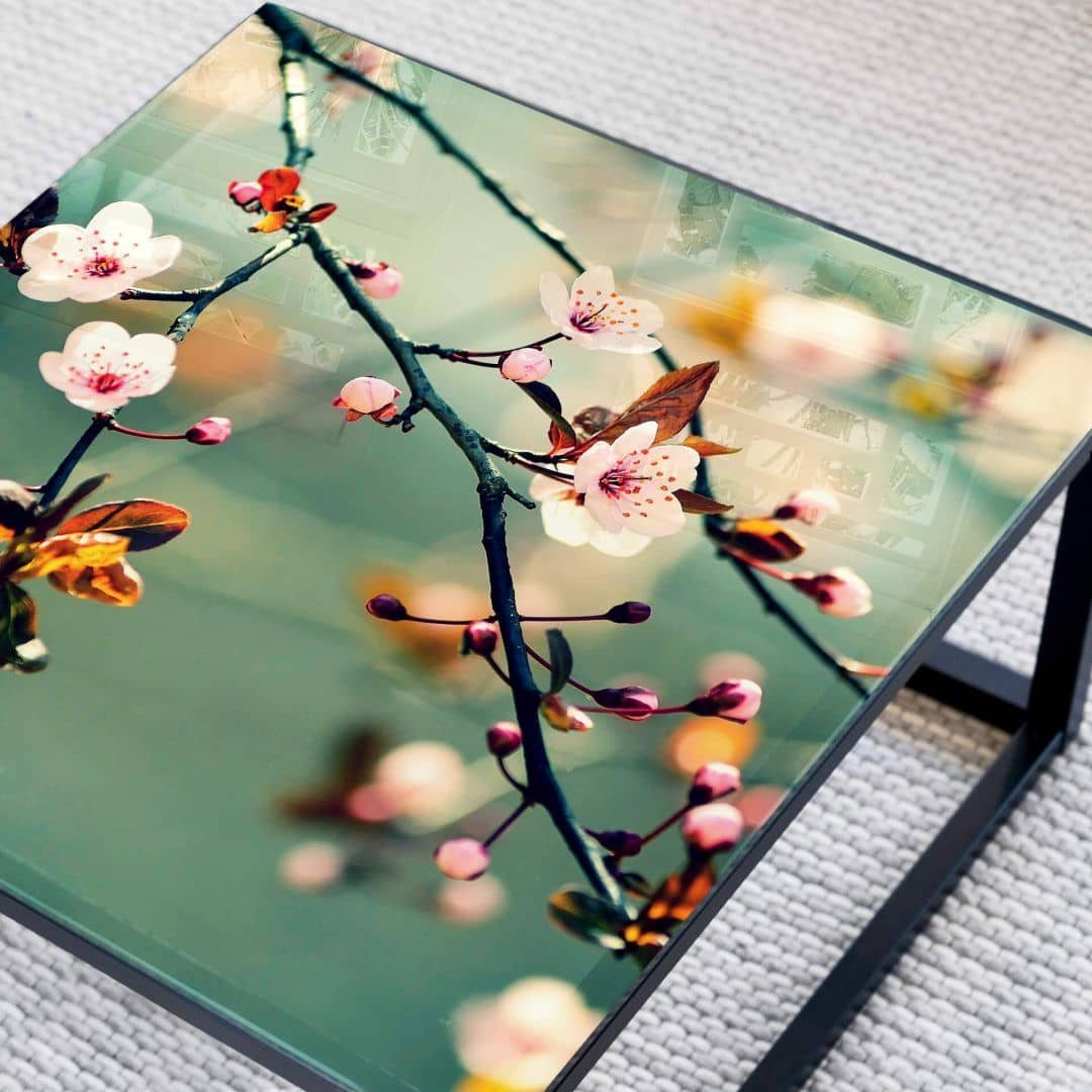 K&L Wall Art Esstischplatte Glas Tischplatte Knospen Glastisch Baum des Lebens Beistelltisch Büro