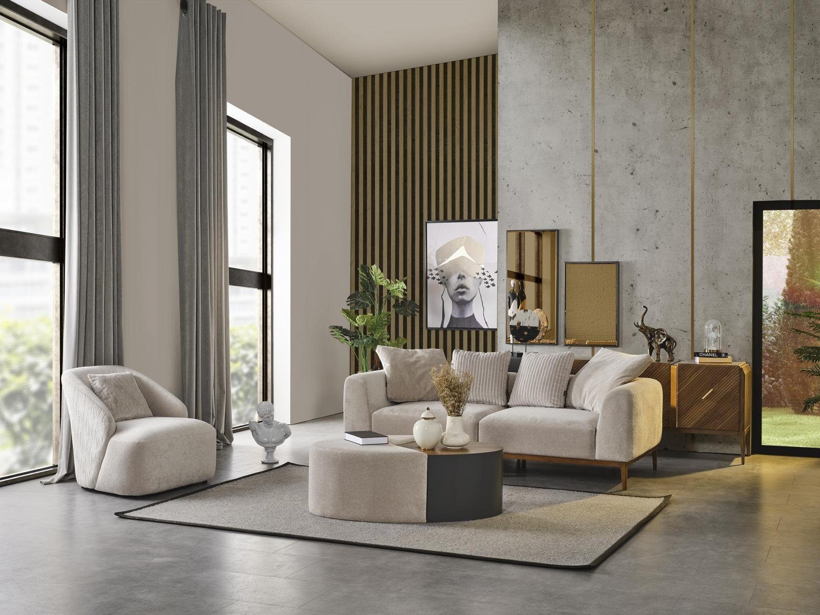 Teile, Sofa Dreisitzer Stoff, Design Sofas in Modern JVmoebel Europa Made 3 Sitzer Weiß 1 Sofa