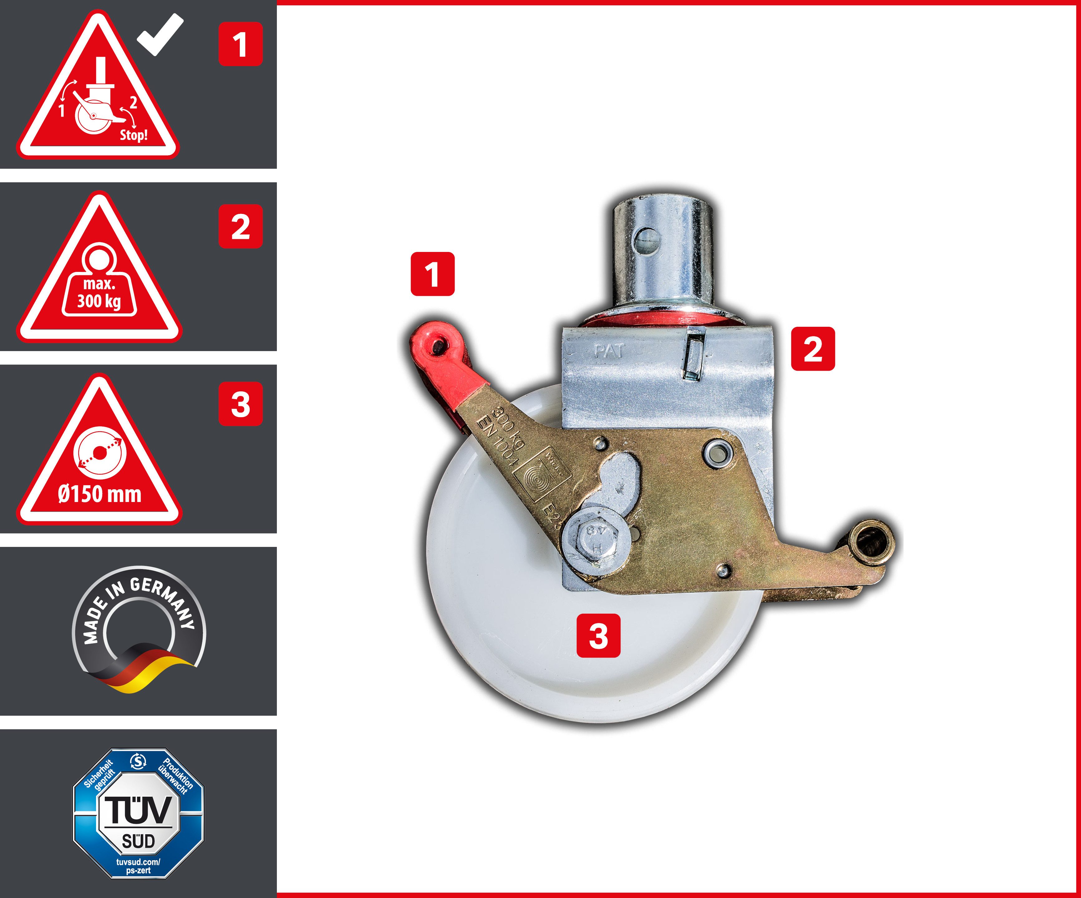 ALTEC Aluminium Klappgerüst AluKlik®, 70cm breit mit Ø150mm Rollen, höhenverstellbar, maximale Arbeitshöhe 14 Meter