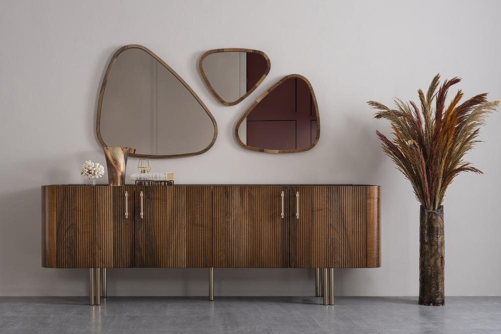 JVmoebel Sideboard Braun Sideboard mit 3x Spiegel Komplett Luxus Einrichtung Design Möbel (4 St., Sideboard mit 3x Spiegel), Made in Europa