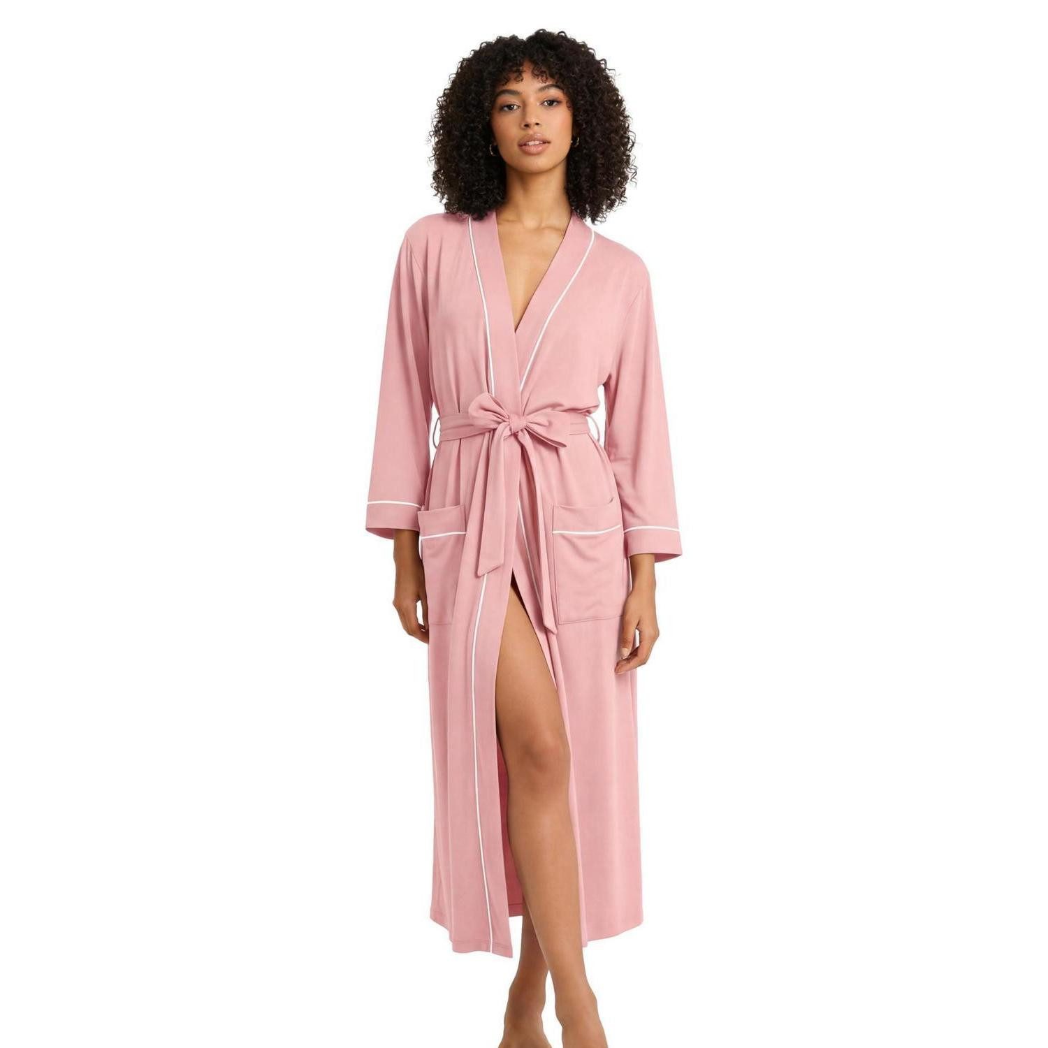LuxusKollektion Morgenmantel Morgenmantel Damen Baumwolle Rosa, Textil, Schalkragen