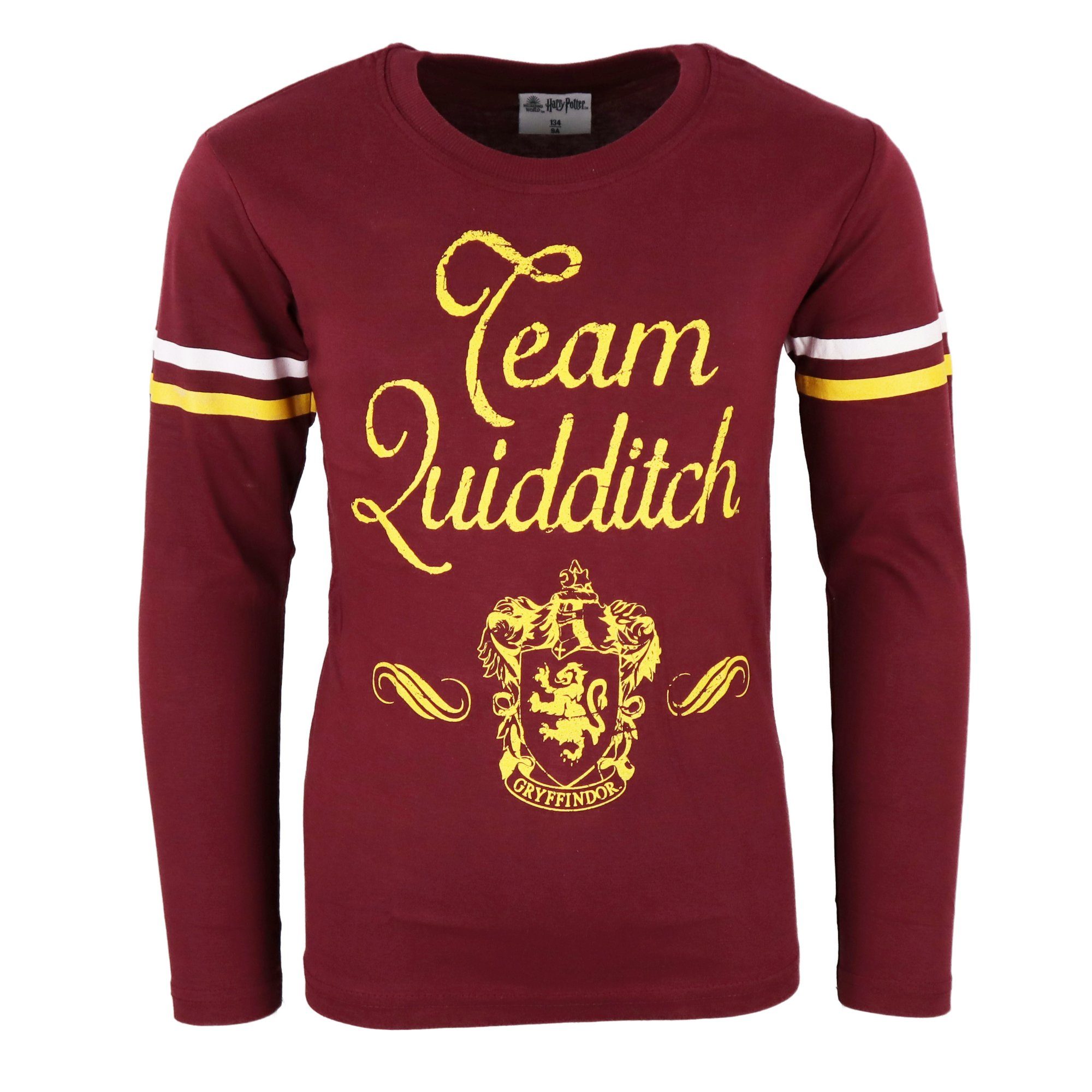 Harry Potter Langarmshirt Team Quidditch Gryffindor Kinder Shirt Gr. 134 bis 164, 100% Baumwolle, Dunkelrot