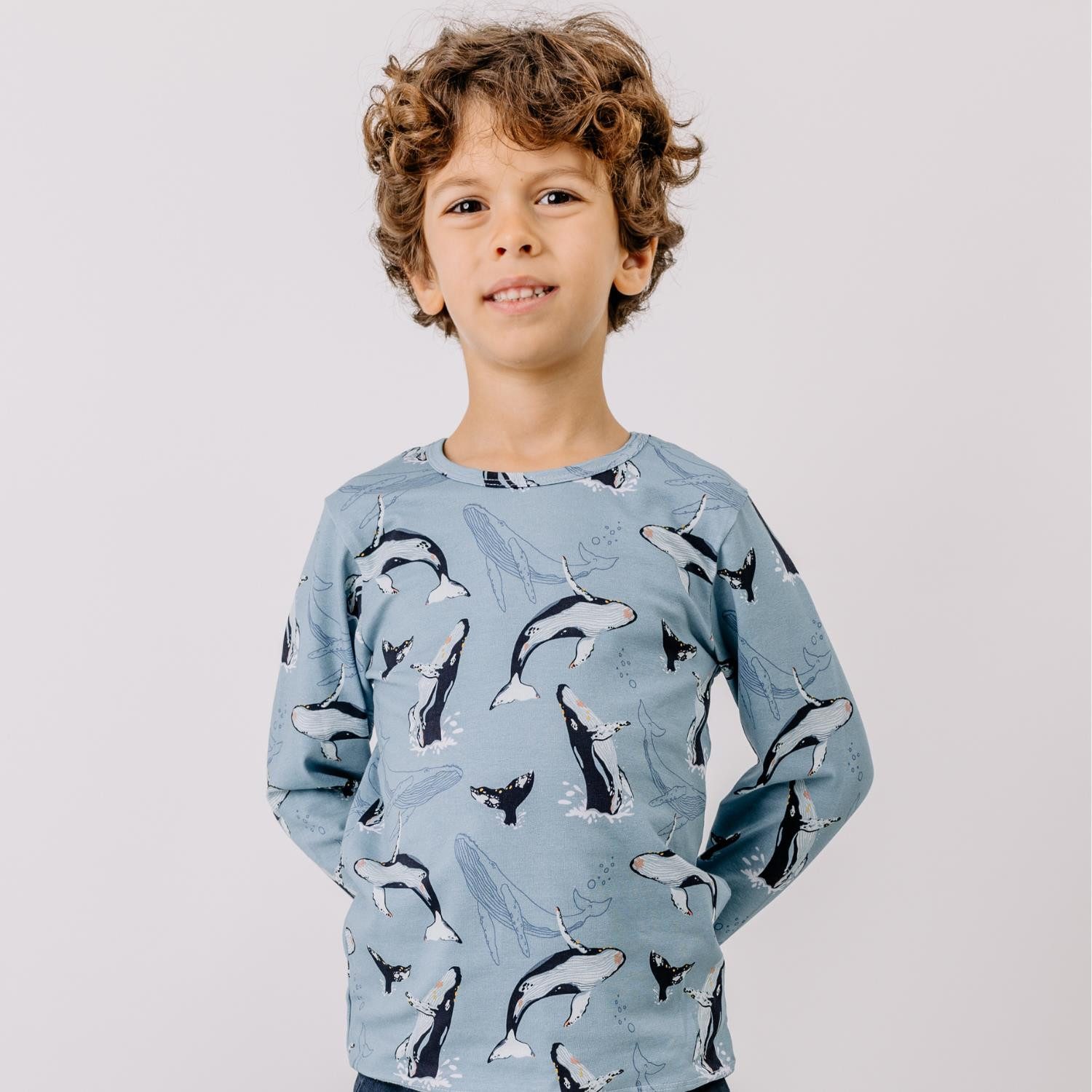 Walkiddy Langarmshirt Walkiddy mit Wal Print aus Bio Baumwolle Bio Baumwolle,GOTS,Kinderbekleidung,nachhaltige Klamotten,Langarm