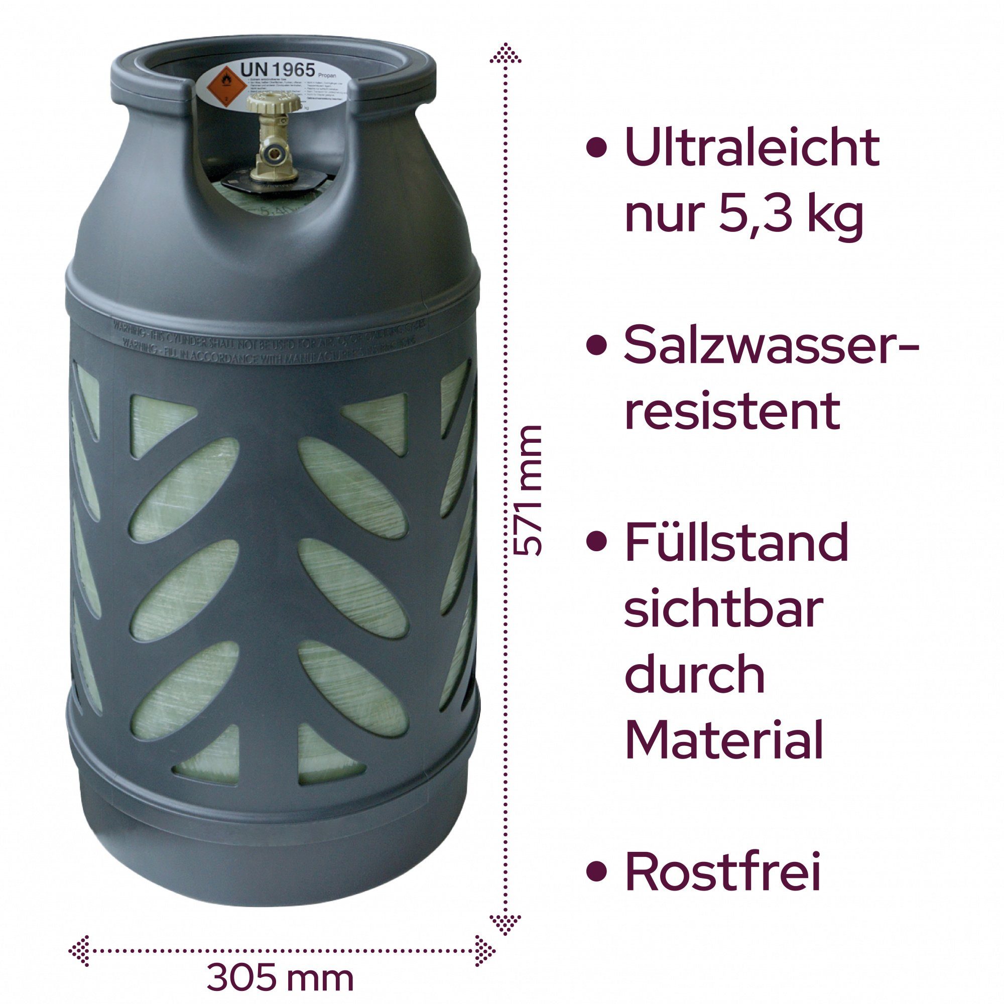 BlueCraft Gas, 10 kg Gas-Flasche inkl. 50mbar Campingregler und Gasschlauch 150 cm