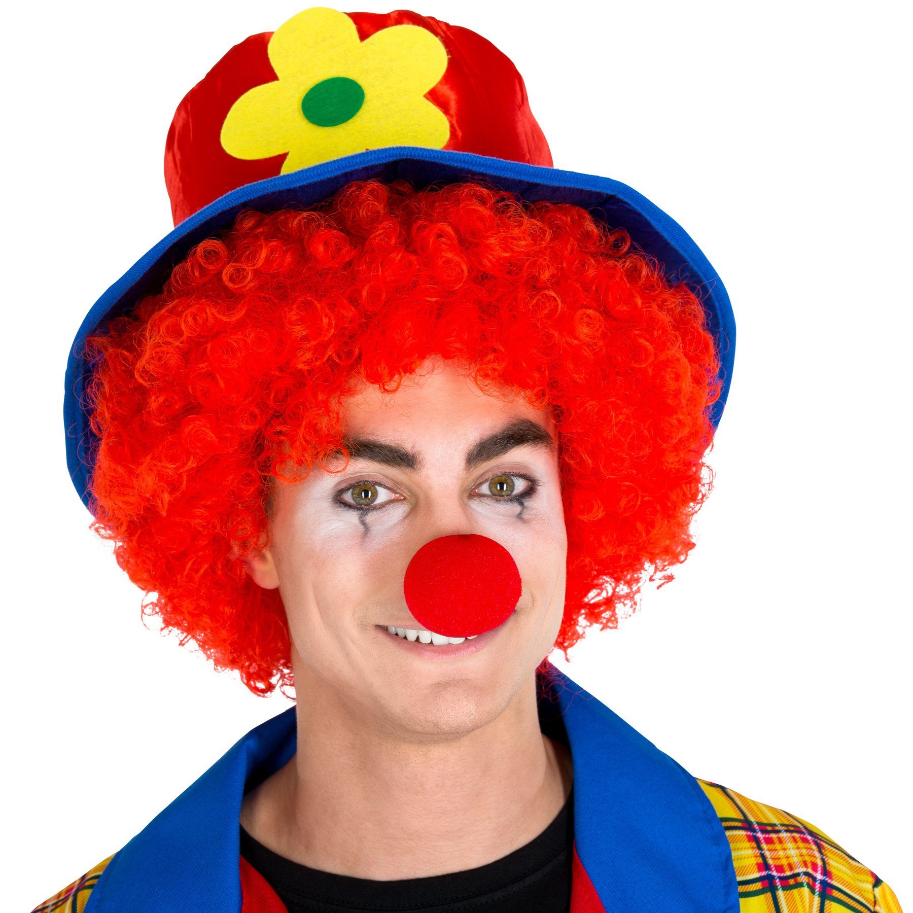 dressforfun Clown-Kostüm Spaßvogel/Komiker, in gelb, Gr. XXL, Clown-Nase, Clown-Schnürschuhe, Polyester-Mantel, Knopf vorn, Jackettkragen, 2 Taschen, Farbsäume