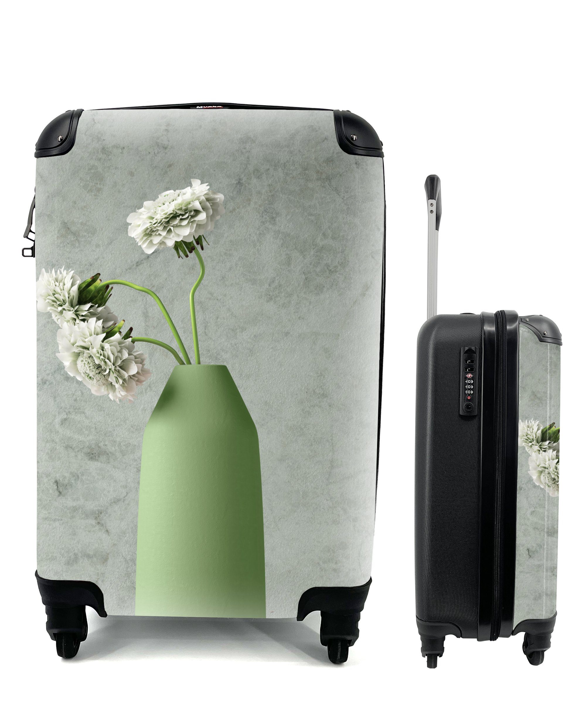 mit Reisekoffer Trolley, Stilleben, Handgepäck Weiß Handgepäckkoffer Reisetasche - - Rollen, für 4 rollen, Blumen Ferien, MuchoWow