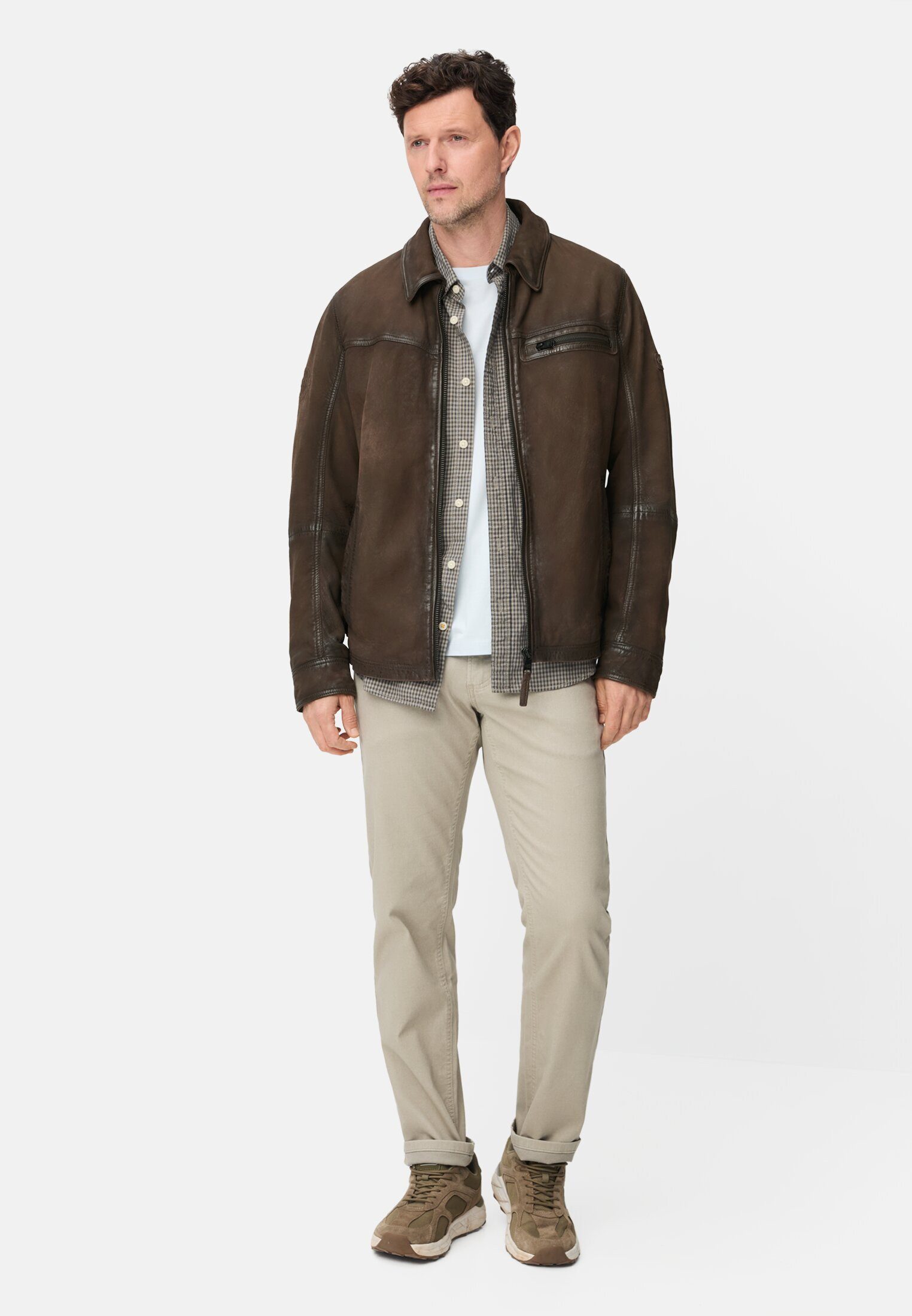 camel active Lederjacke mit Innentaschen Langarm