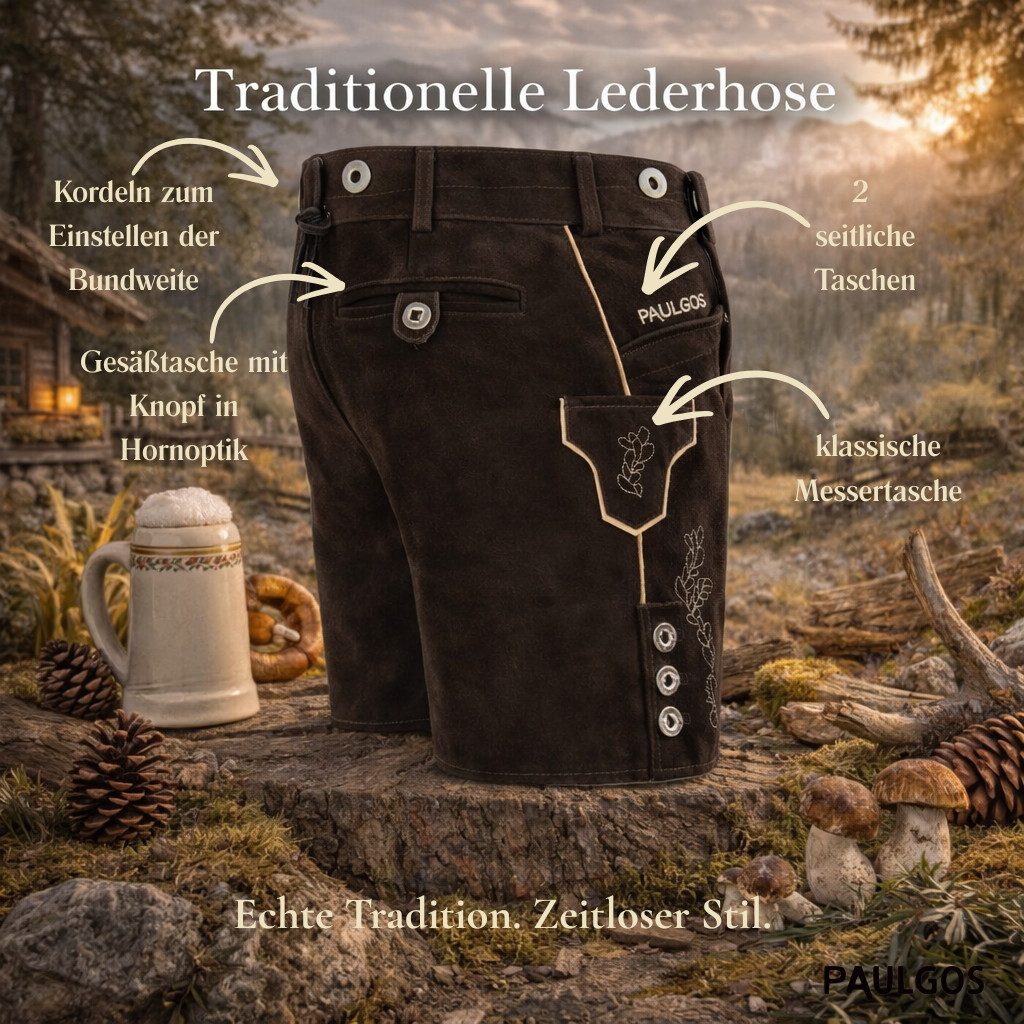 PAULGOS Trachtenhose Herren Lederhose Kurz mit Trägern 100% Echtleder - HK1 günstig online kaufen