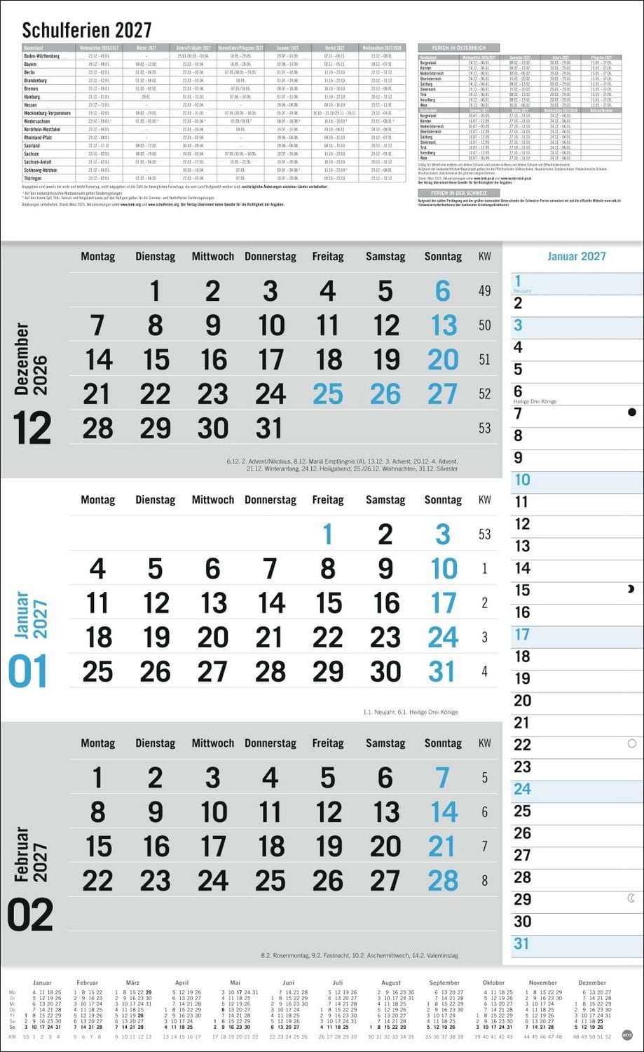 Wandkalender 3-Monats-Planer Klappfälzel 2027