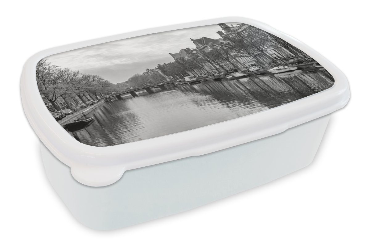 MuchoWow Lunchbox Alltägliches Kunststoff, und Prinsengracht der Brotbox für Jungs schwarz-weiß, (2-tlg), Erwachsene, für in und Kinder Brotdose, Amsterdam - Mädchen Bild