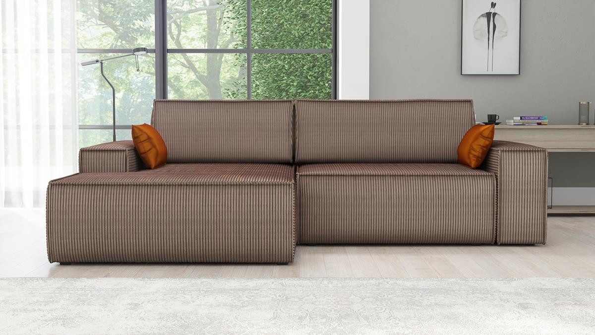A&J MöbelLand Ecksofa Fabio 328cm - Schlafsofa Mit Bettkasten In Beige