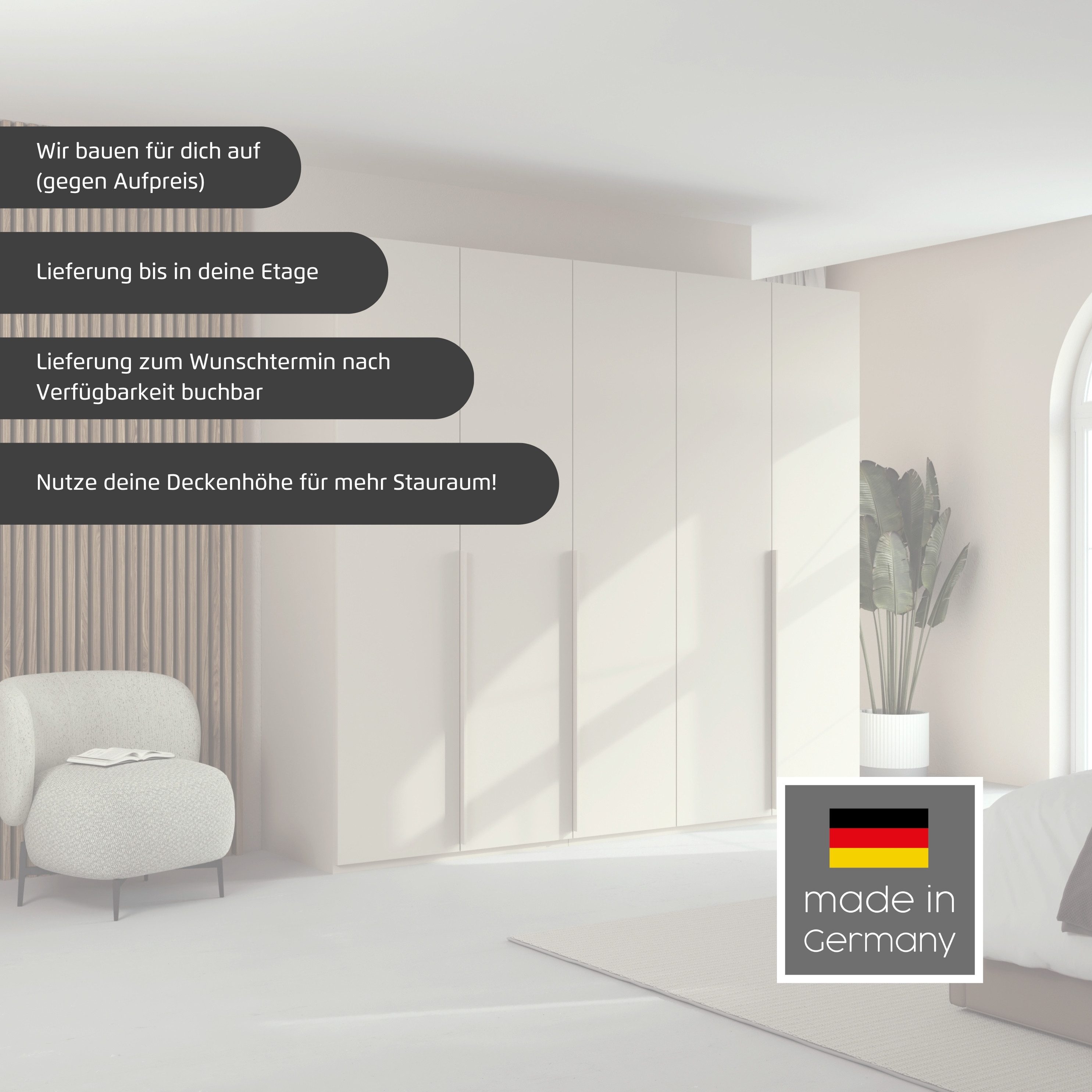 LeGer Home by Lena Gercke Kleiderschrank Schrank Garderobe Ankleide Schlafzimmer Flur SERINA Eyecatcher (3 verschiedene Ausstattungen BASIC/CLASSIC/PREMIUM (inkl. SOFT-CLOSE) in 6 Breiten (101 - 401 cm) mit Front Glas oder Dekor MADE IN GERMANY