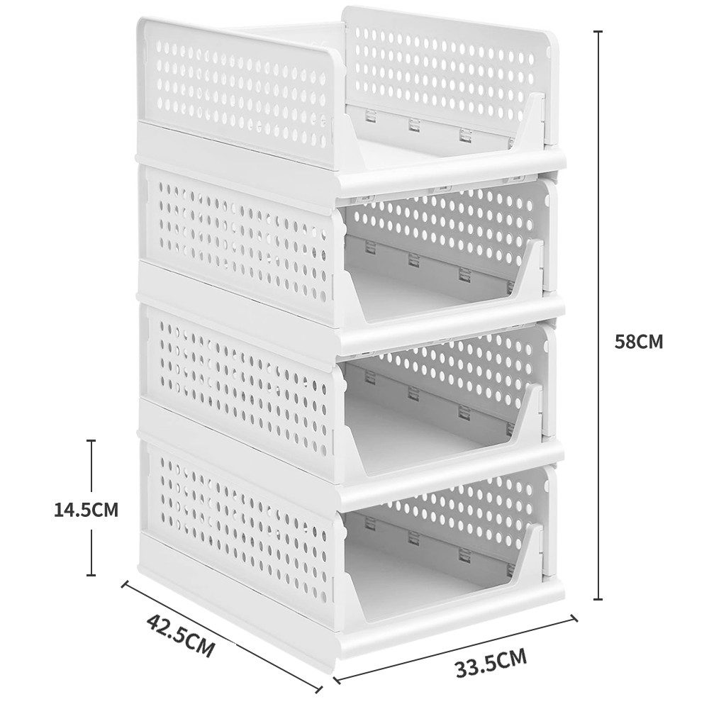 JEOBEST Organizer Stapelbarer Kleiderschrank, Schublade Faltbare Aufbewahrungsbox, (Set of 4), Plastik Lagerkisten für Schlafzimmer, Küche, Bad, Büro