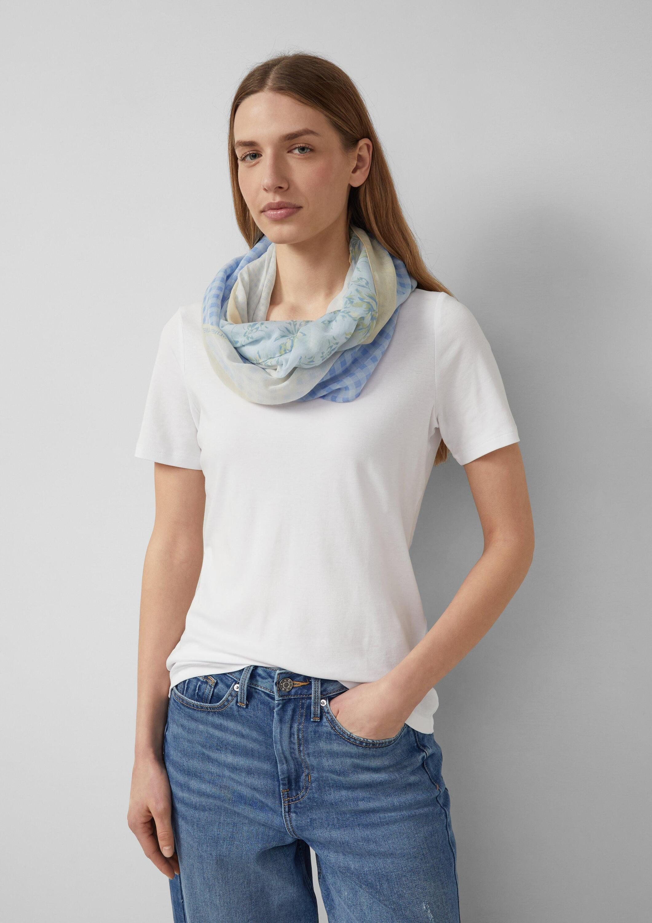 s.Oliver Loop Snood, Loop-Schal mit floralem Mustermix und Karo-Design