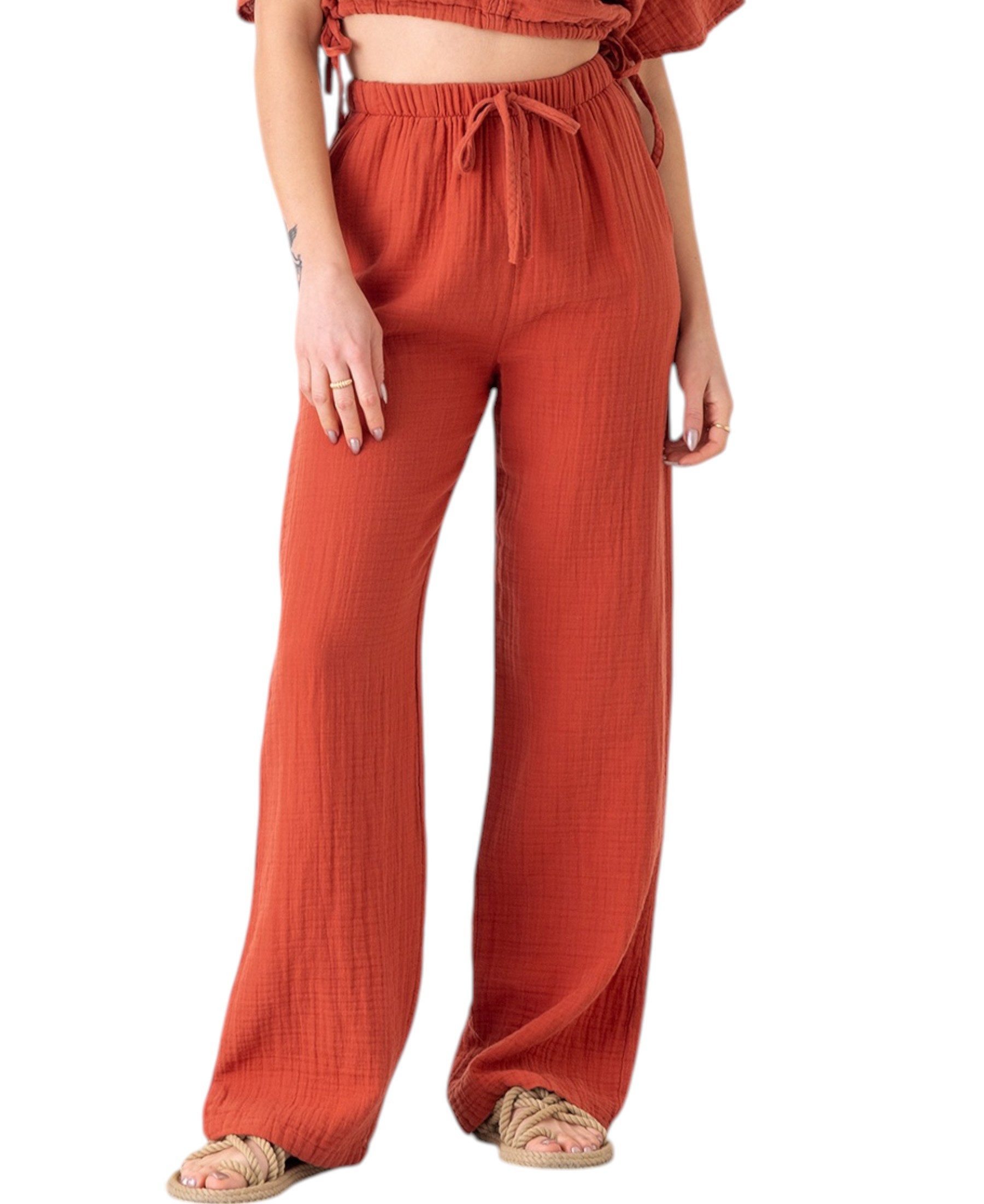 WENOR Palazzohose Musselin Damen Sommerhose 100 % Baumwolle, elastischer Bu günstig online kaufen