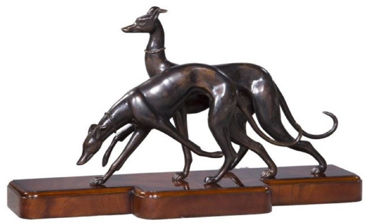 Casa Padrino Dekofigur Luxus Bronzefiguren mit Holzsockel Windhunde Bronze / Braun 76 x 22 x H. 43 cm - Luxus Dekofiguren