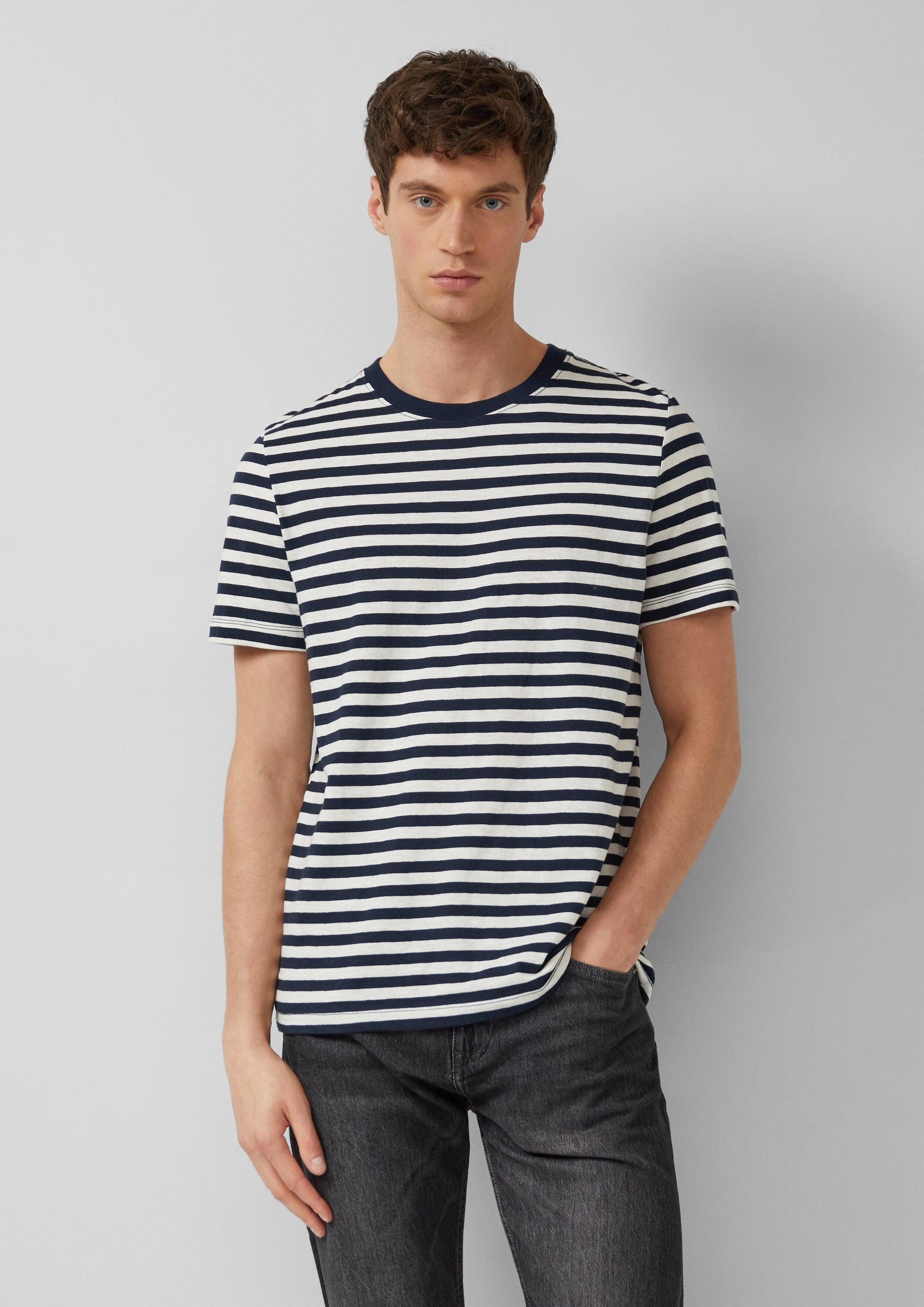 s.Oliver Kurzarmshirt T-Shirt Gestreiftes T-Shirt in Flammgarnstruktur günstig online kaufen