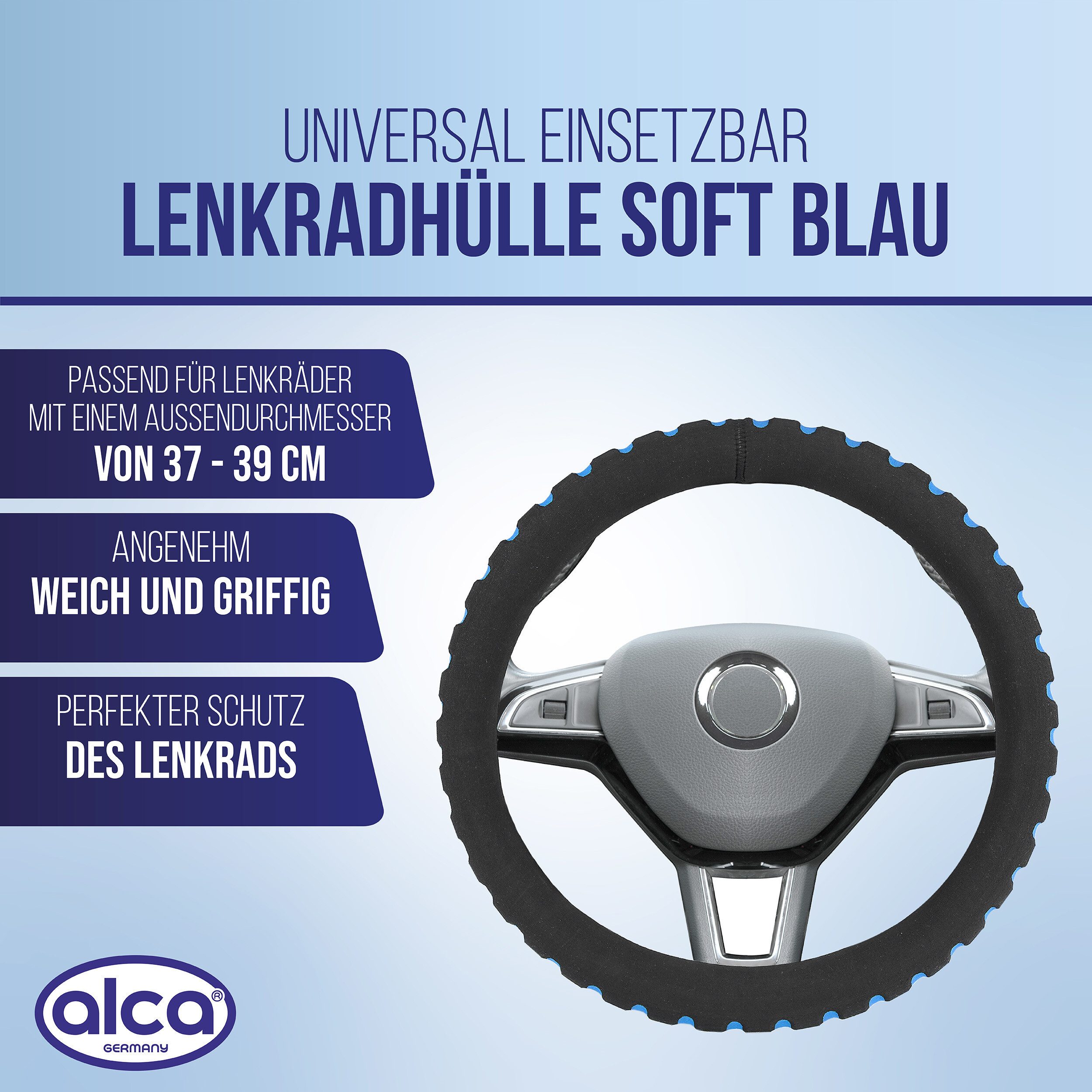 alca steering wheel cover, steering wheel sleeve SOFT, blue, 37-39 cm, soft foam, universal, (1-piece)