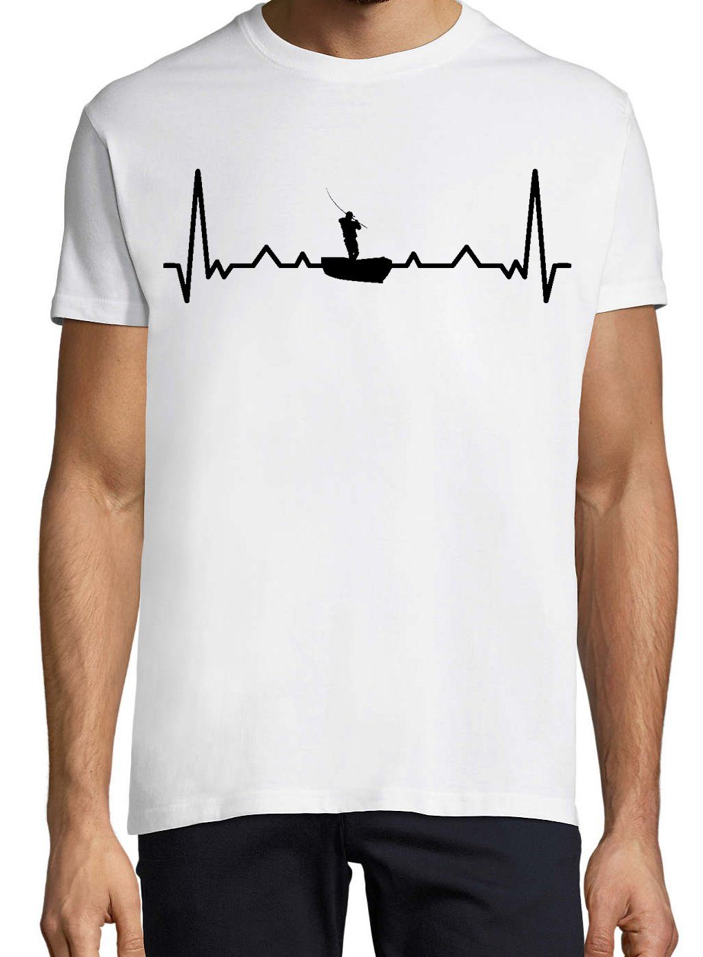 Heartbeat Youth Herren lustigem Angeln Frontprint Designz Weiß T-Shirt Angler Shirt mit