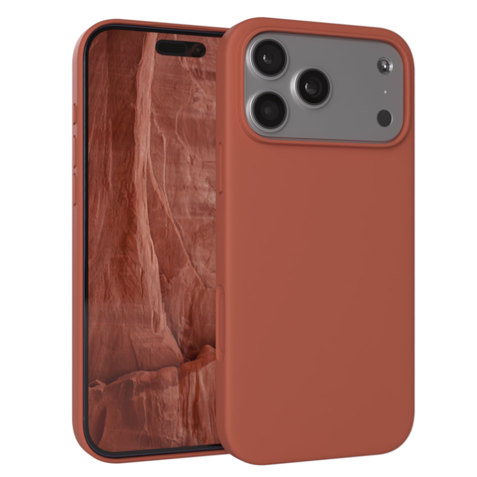 EAZY CASE Handyhülle für Apple iPhone 17 Pro Max Hülle Silikon 6,9 Zoll, Silikonhülle Slimcover mit Displayschutz Hülle Cover Terrakotta