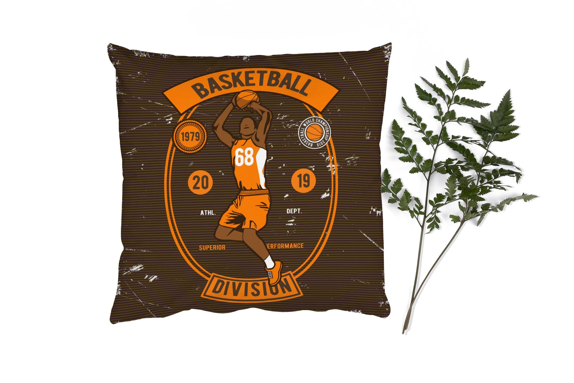 MuchoWow Dekokissen Mancave - Basketball - Sport - Vintage - Orange, Zierkissen mit Füllung für Wohzimmer, Schlafzimmer, Deko, Sofakissen
