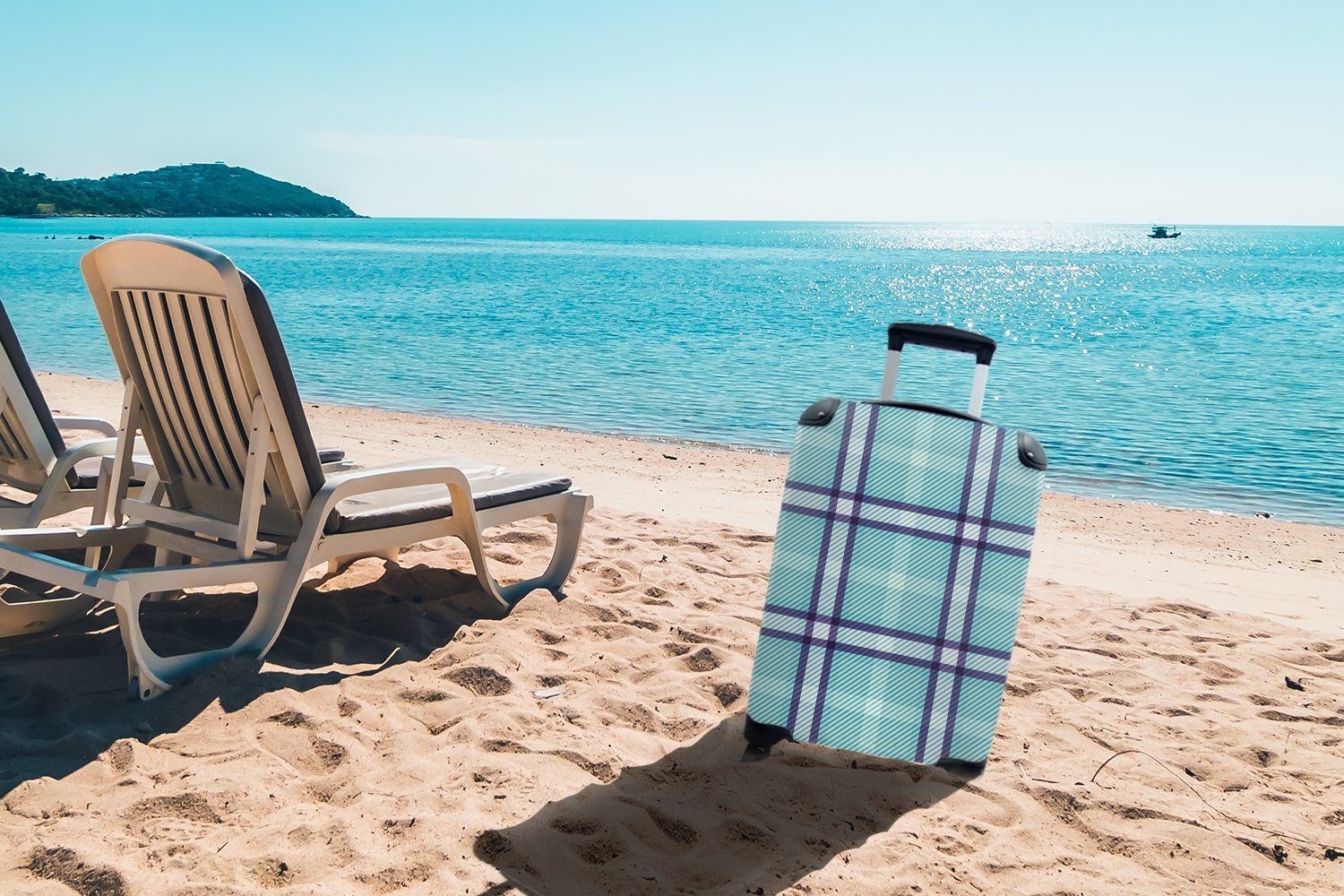 Muster Rollen, Ferien, für 4 - Handgepäckkoffer Reisetasche Kariert Blau Reisekoffer rollen, mit - Trolley, Schottisches MuchoWow - Karo, Handgepäck