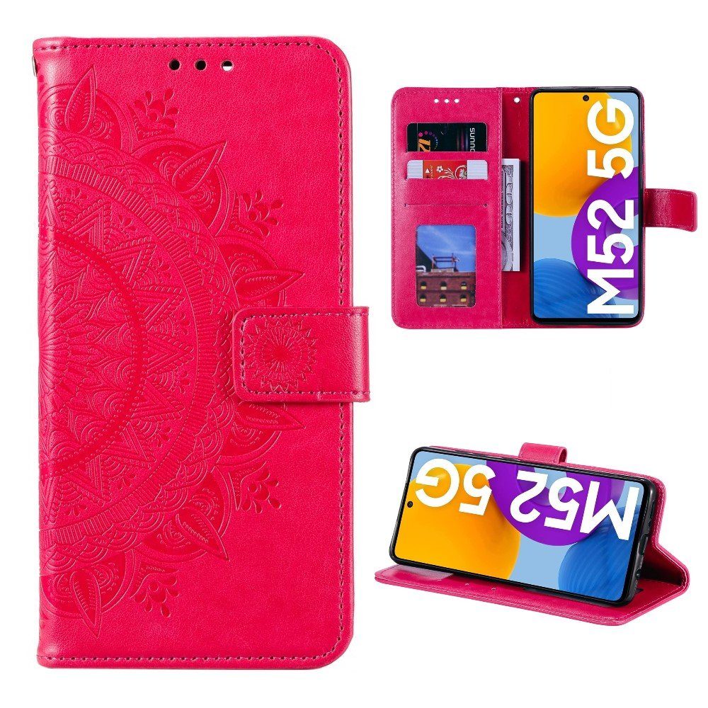 CoverKingz Handyhülle Hülle für Samsung Galaxy M52 5G Handyhülle Flip Case Cover Etui 16,95 cm (6,7 Zoll), Klapphülle Schutzhülle mit Kartenfach Schutztasche Motiv Mandala