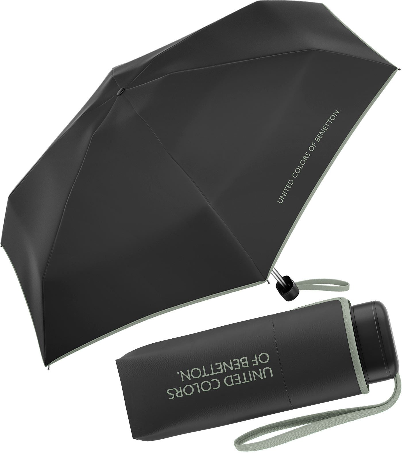United Colors of Benetton Taschenregenschirm Ultra Mini Flat FS 2024 - black-iceberg, leuchtende Modefarben mit kontrastreichem Saum