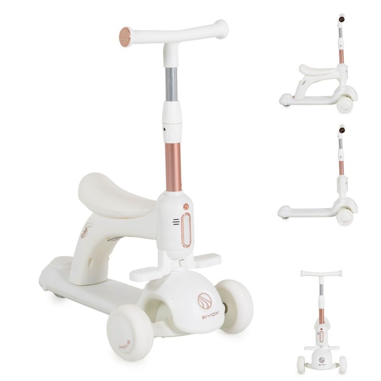 Byox Cityroller Kinderroller Velvet Royal 2in1, Laufrad Musik- und Lichteffekte Fußstütze