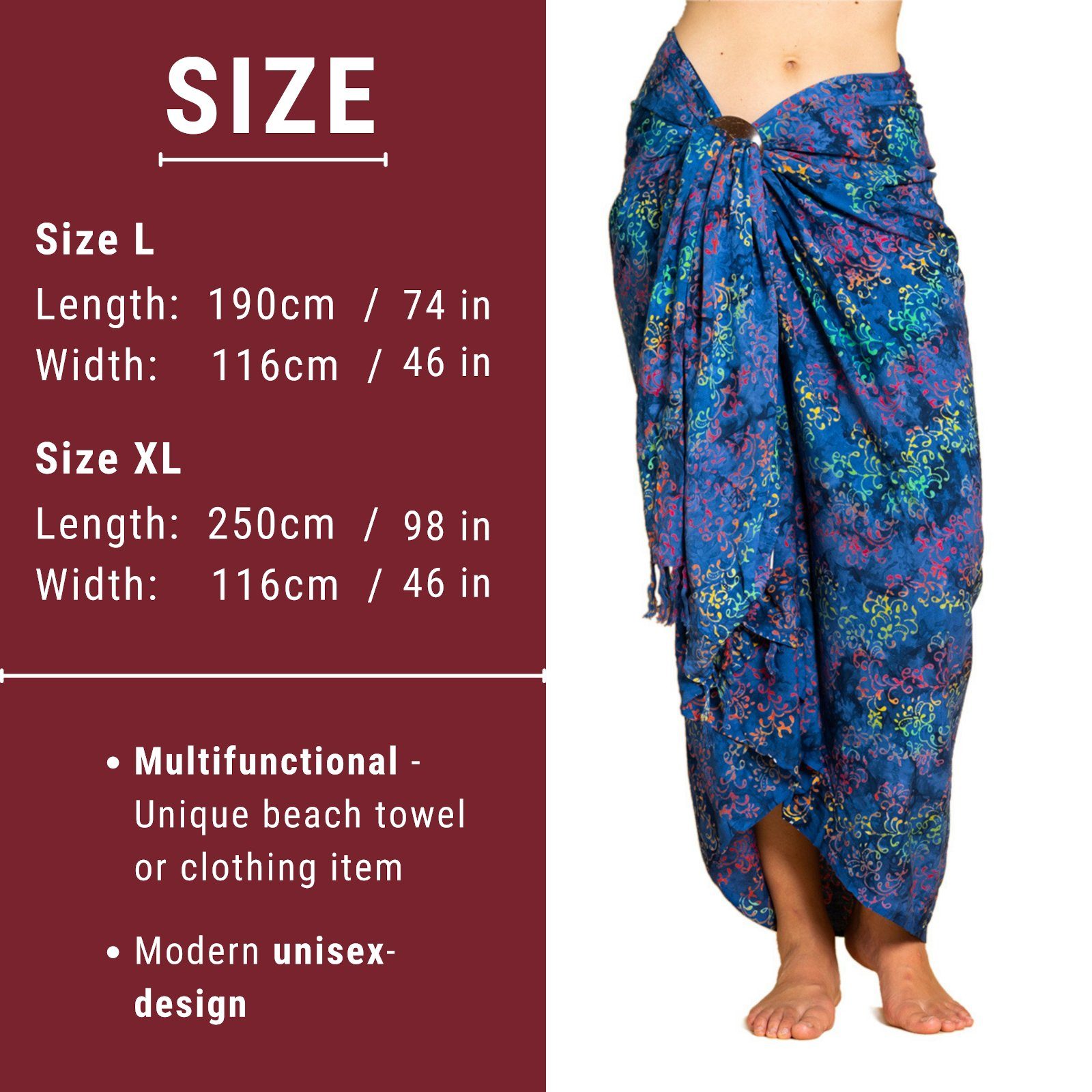 PANASIAM Pareo Sarong Wachsbatik auch Motley Bikini tragbar Größen Strand Überwurf als blue B026 in Wrap Cover-up für Strandkleid Tuch oder, den Strandtuch großen
