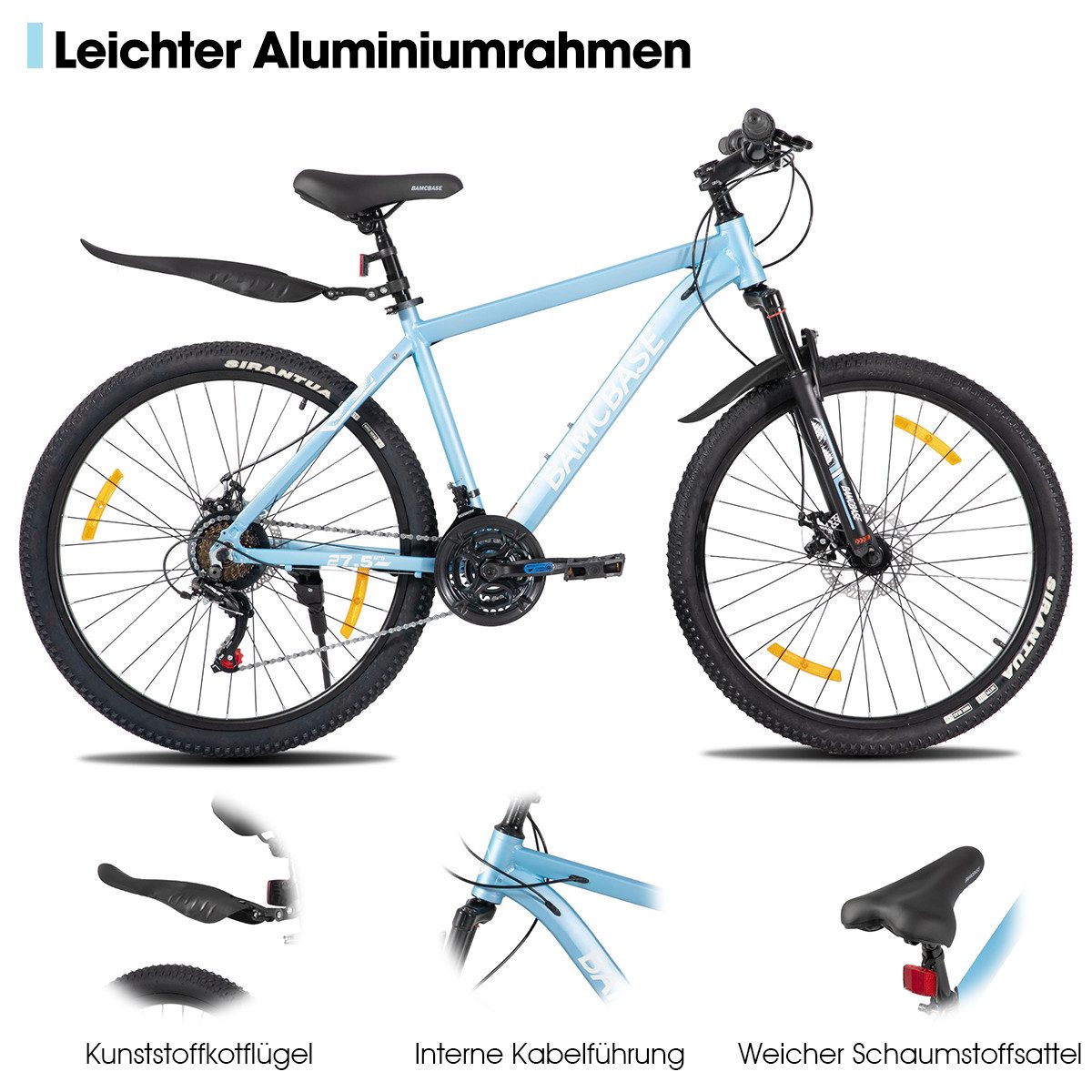 HILAND Mountainbike 26 27,5 Zoll Geländefähiges Fahrrad für Männer und Frauen, Aluminiumrahmen, 21-Gang, mechanischen Scheibenbremsen und Federgabel