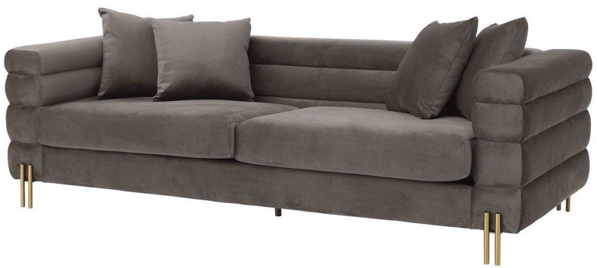 Wohnzimmer cm Couch 230 edlem mit Samtstoff Padrino 95 Luxus x / Casa - H. Sofa - x Sofa Möbel Grau Luxus 70,5 Messingfarben