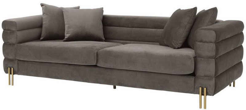 Casa Padrino Sofa Luxus Couch Grau / Messingfarben 230 x 95 x H. 70,5 cm - Wohnzimmer Sofa mit edlem Samtstoff - Luxus Möbel