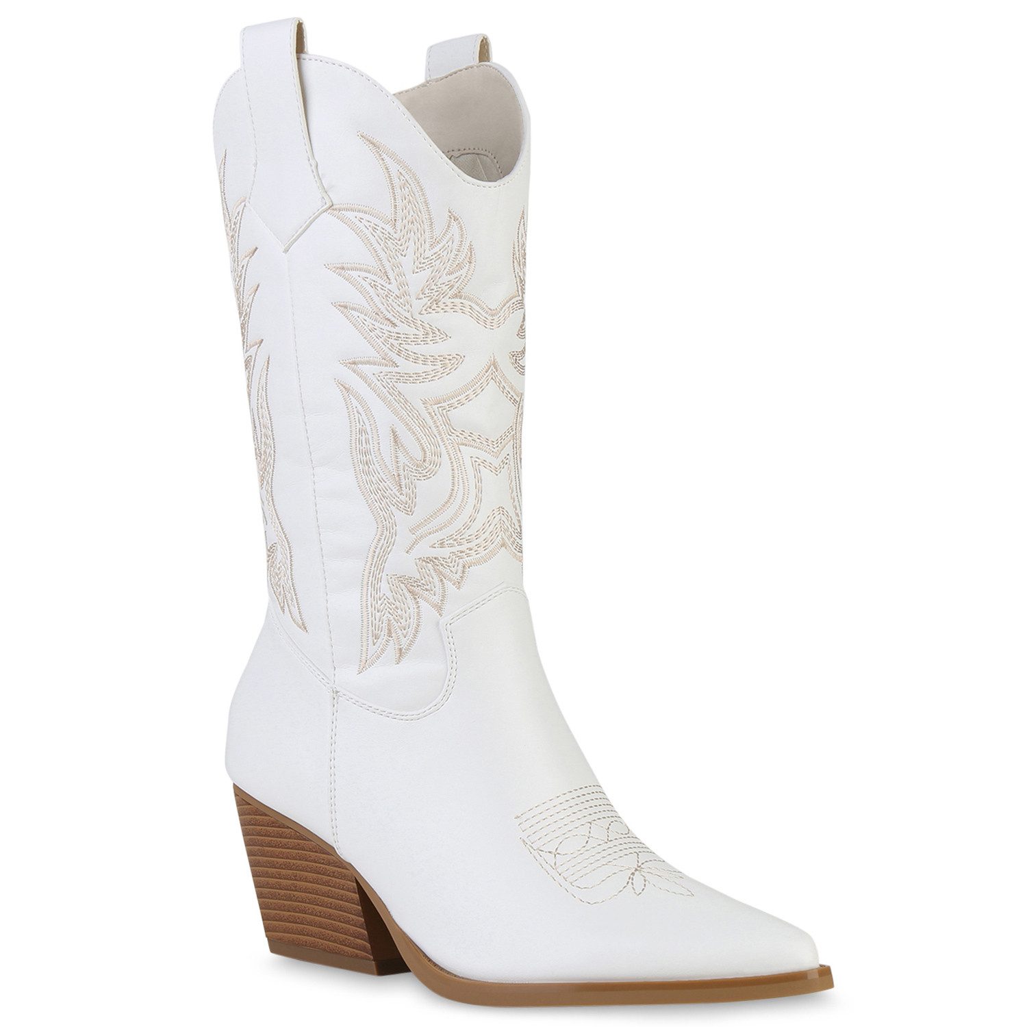 VAN HILL 840142 Cowboystiefel Damen Cowboystiefel Stiefel Stickereien Holzo günstig online kaufen