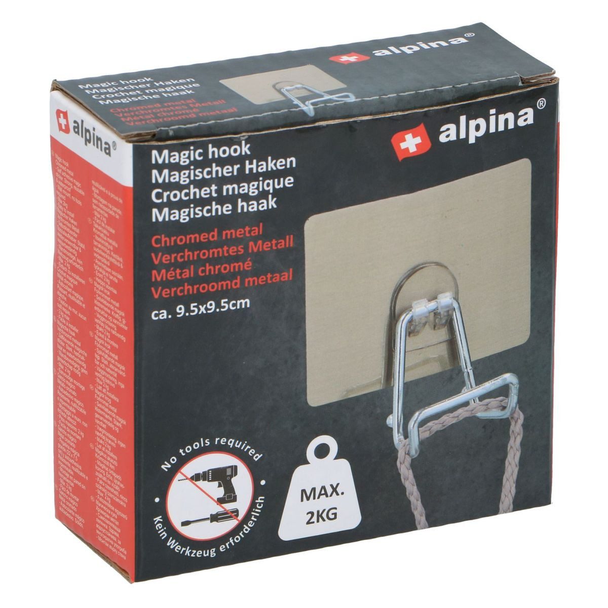 Alpina Wandhaken Wandhaken ca. 9,5 x 9,5 cm Metallhaken mit Halterung selbstklebend